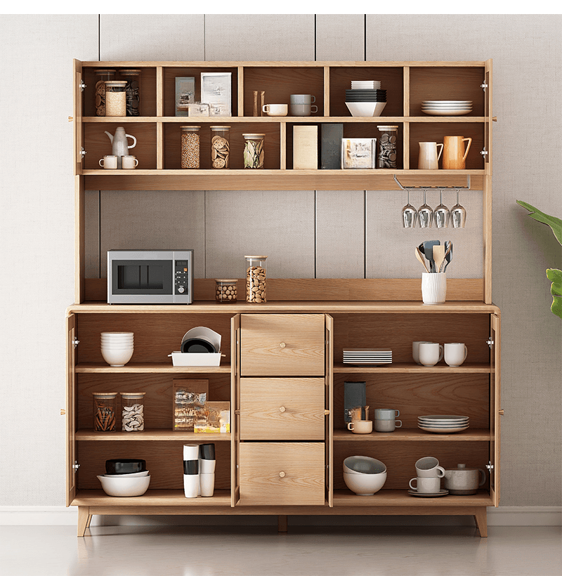 Unfinished Color Microwave Shelf Cabinet with Stemware Stand, Self-supporting in Culinary Space, Flooring Design, Kitchen Appliance Organizer, and Worktop Countertop thumbnail 1