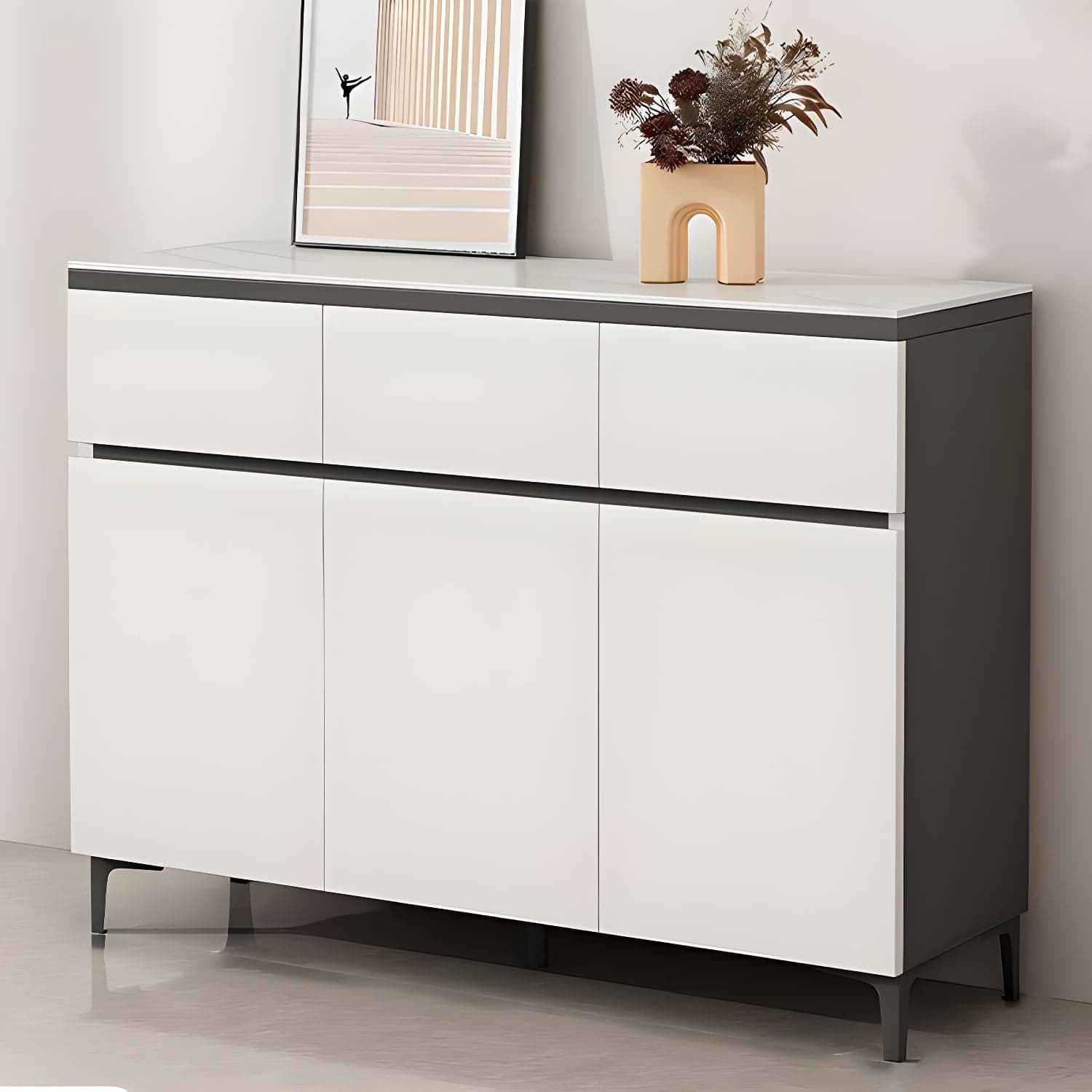 Wooden Modern Stone Countertop Buffet Sideboard with Drawers for Living Room thumbnail 4