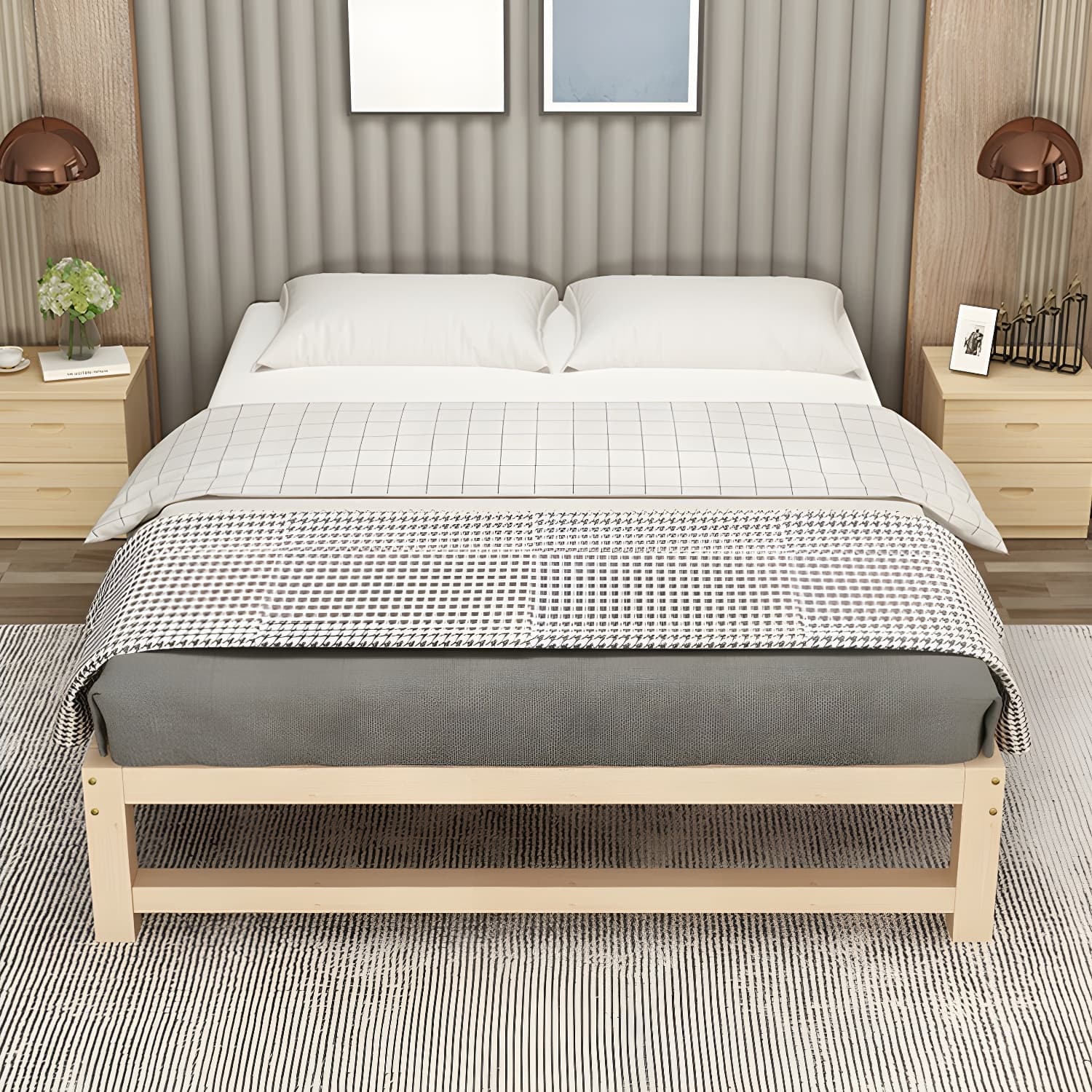 Solid Wood Modern Platform Bed Natural without Headboard and Storage Space thumbnail 3