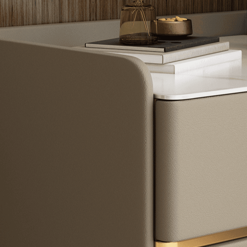 Stylish/Art Deco Drawer Storage Nightstand with 2 Drawers, Stone Countertop, and Leg thumbnail 7