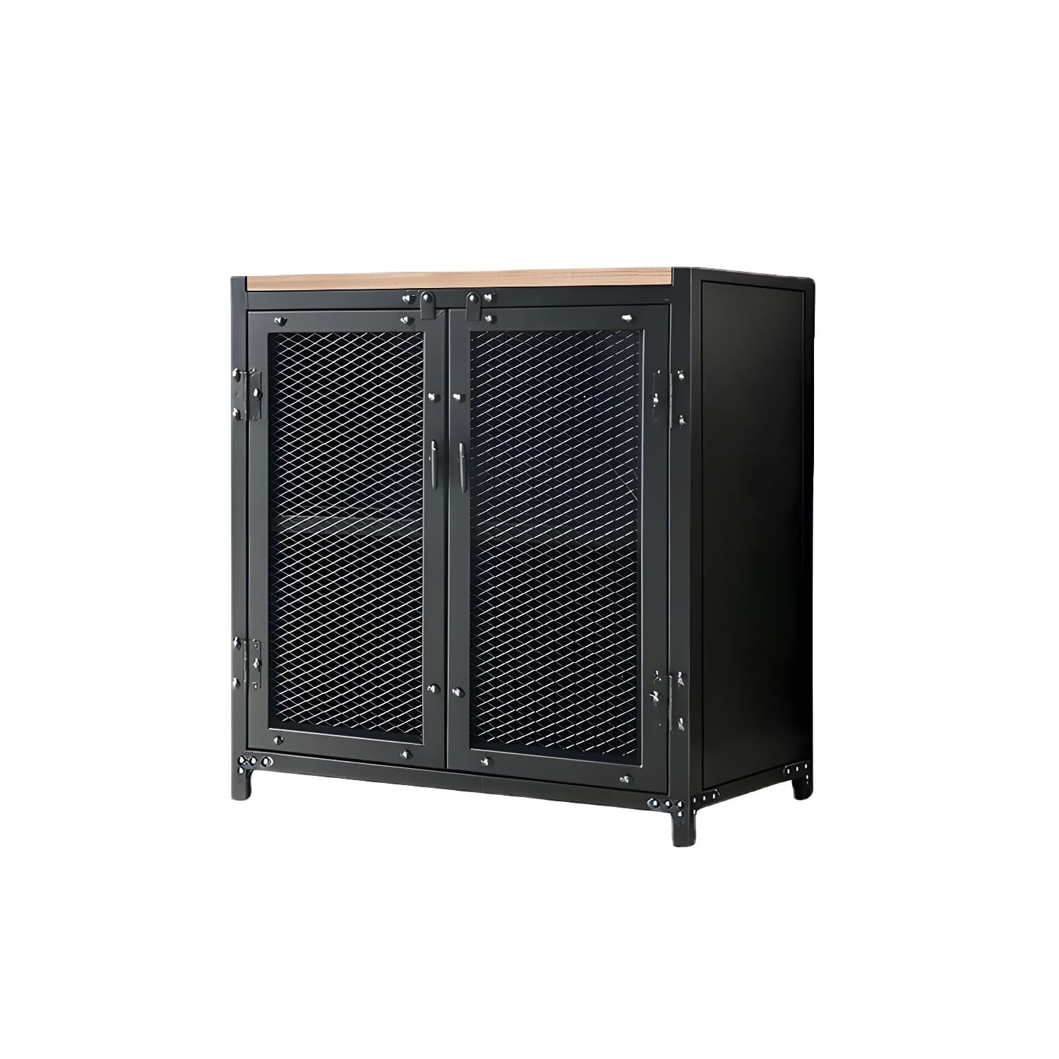 29.5" Tall Metal Accent Cabinet Industrial 2 - Door Chest with Wood Top thumbnail 5