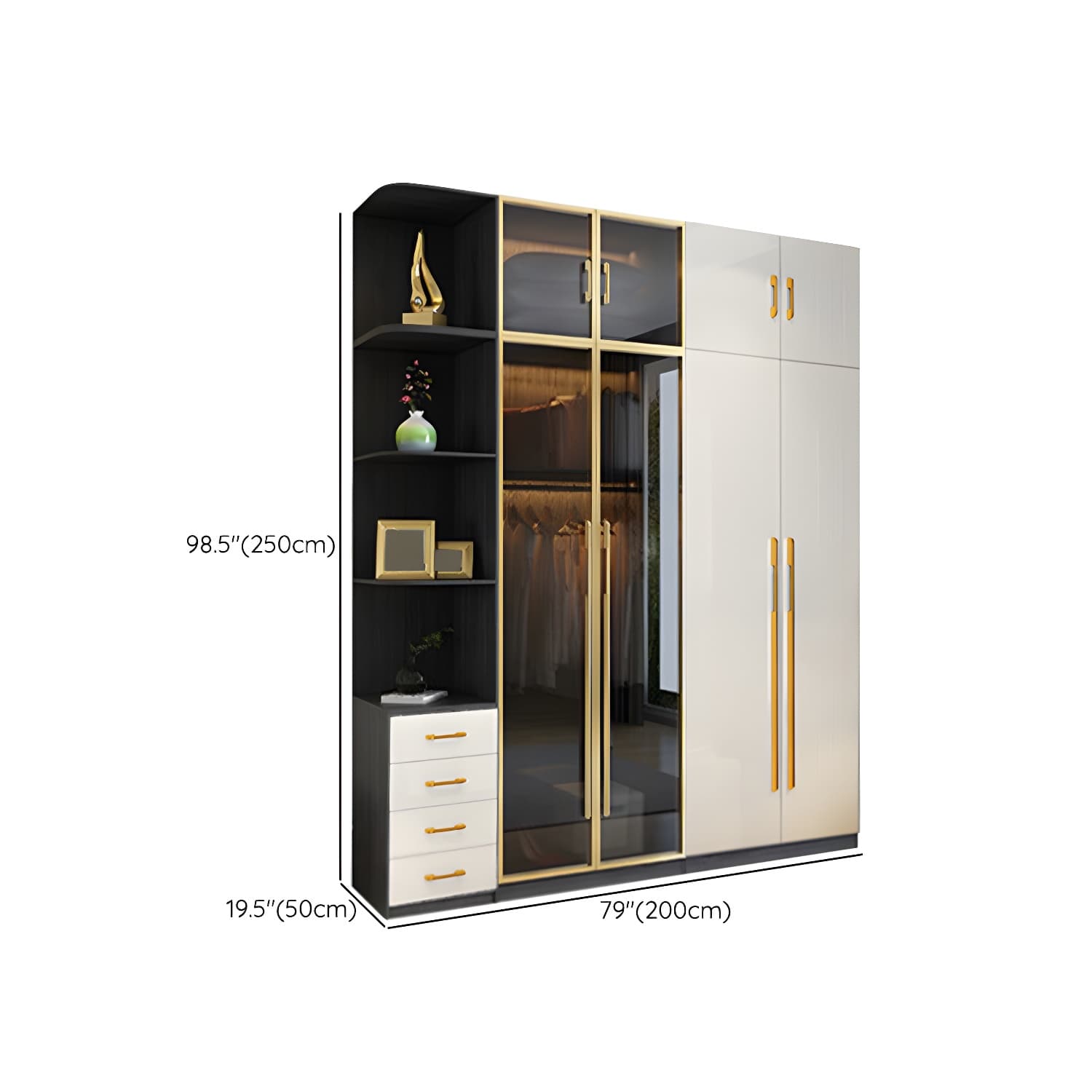 Modern Tempered Glass Doors Wardrobe Wood Frame Wardrobe without Light thumbnail 29