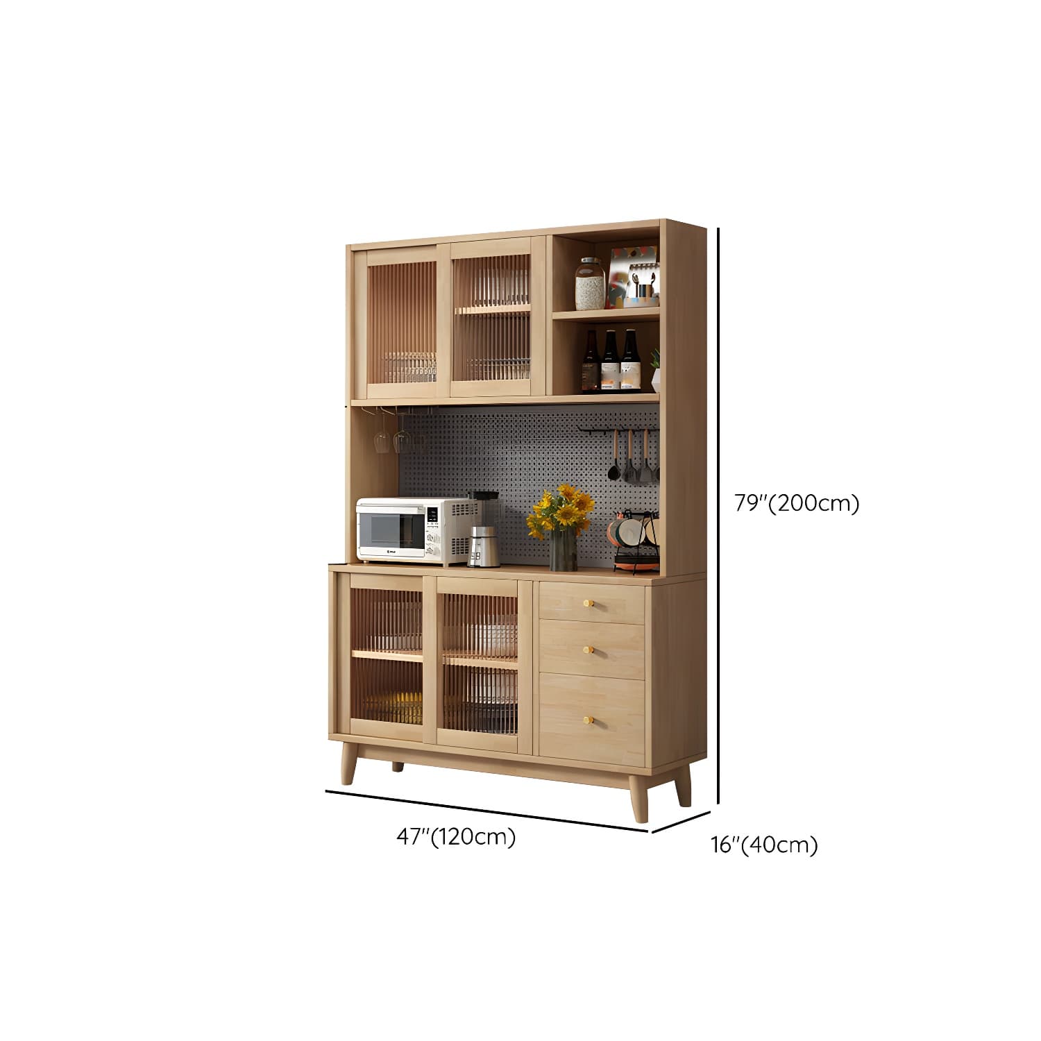 Modern Style Solid Wood Storage Sideboard Cabinet with Glass Doors and Drawers thumbnail 17