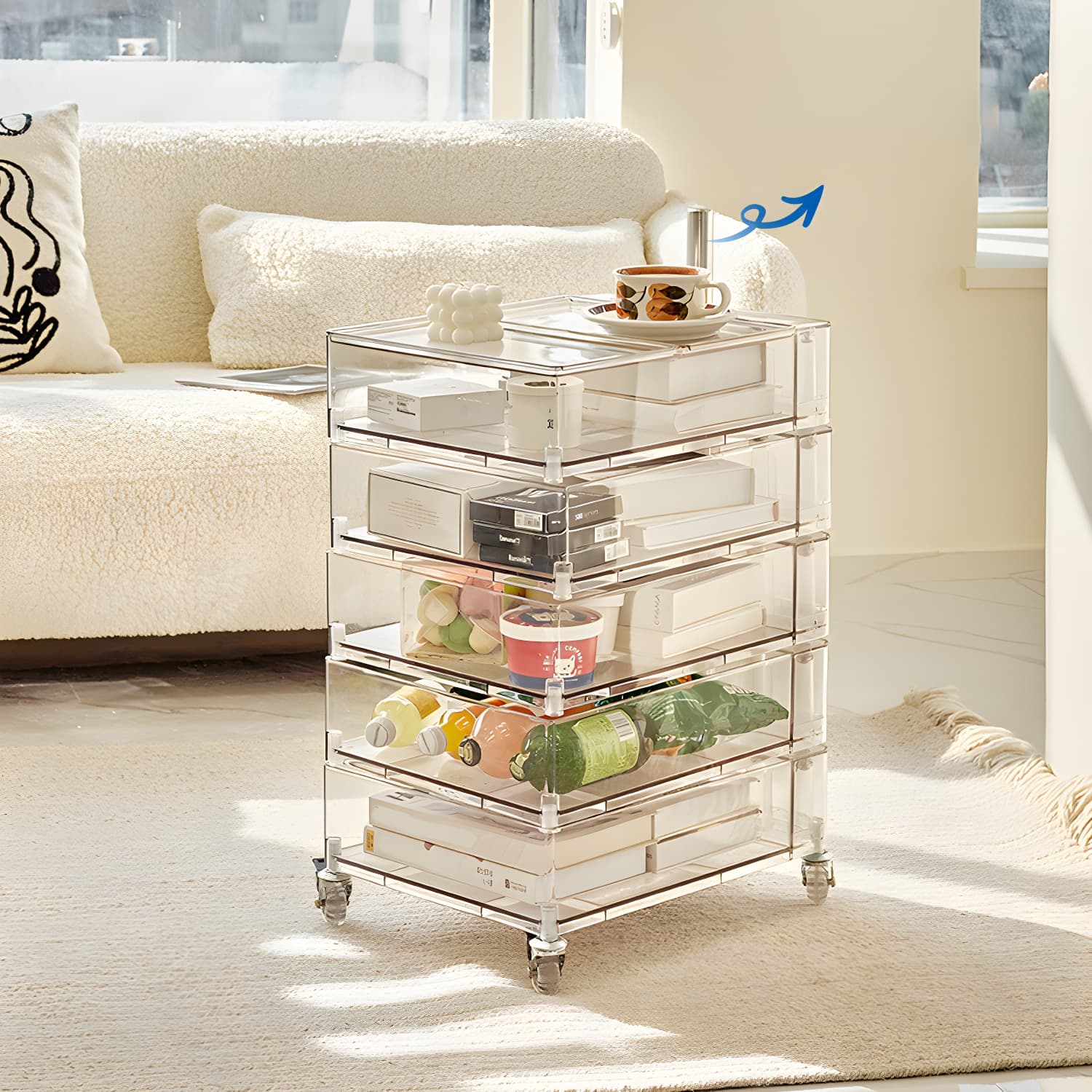 Plastic Five-Drawer Nightstand 28" H Night Table with Casters thumbnail 7