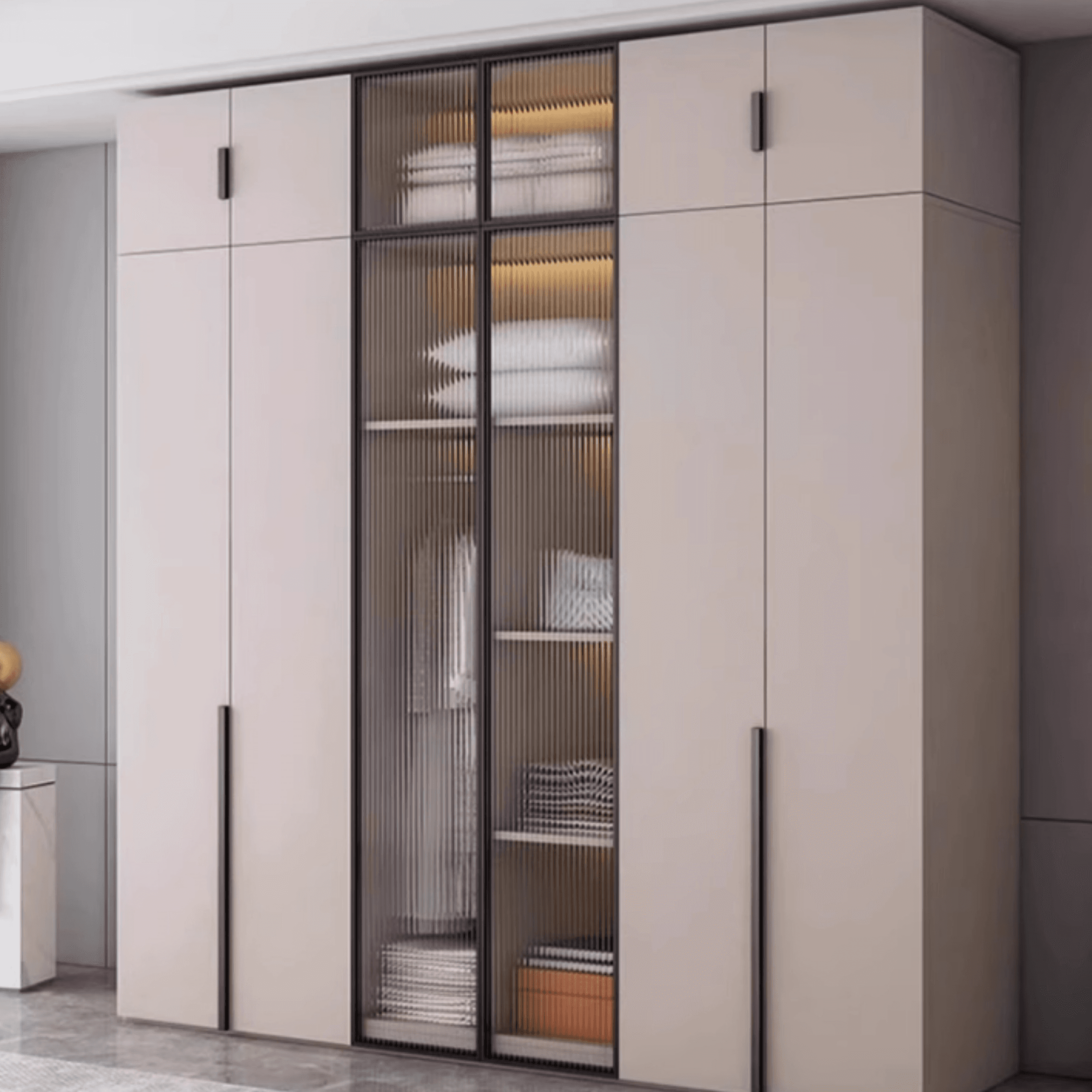 Light Gray Trendy Detached Armoire Cabinet with Soft Close Door, Interior Shelves, and Hanging Rod