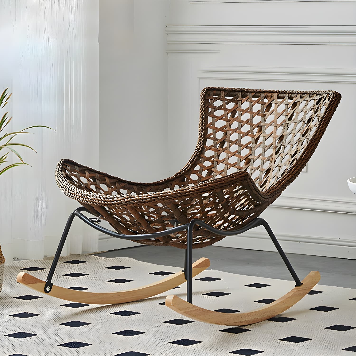 Elegant Walnut Wood Rocking Chair for Modern Living - Upholstered Seating and Stylish Track Arms thumbnail 1