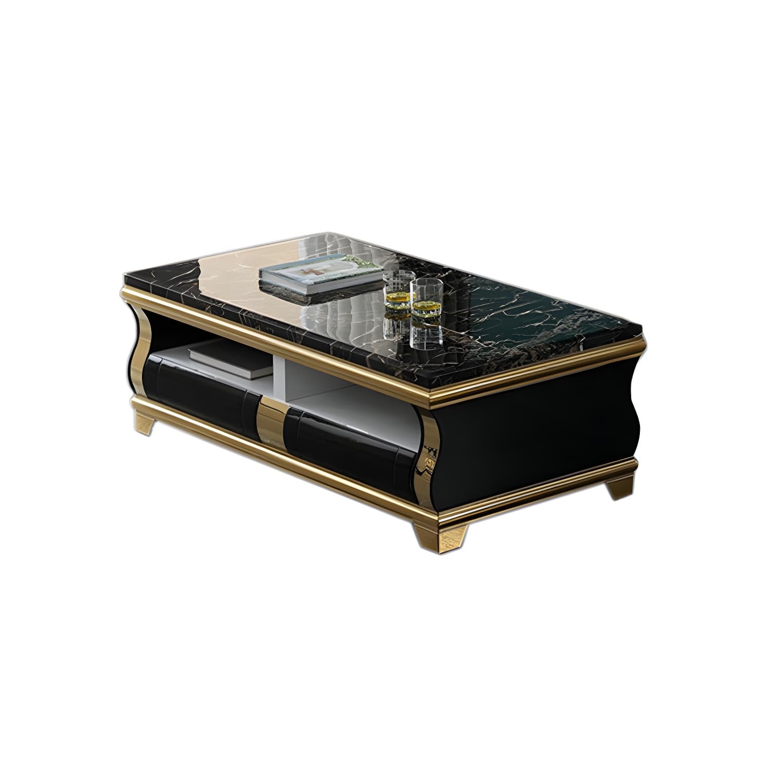 Marble Coffee or End Table with Storage Drawers Rectangle Block thumbnail 5