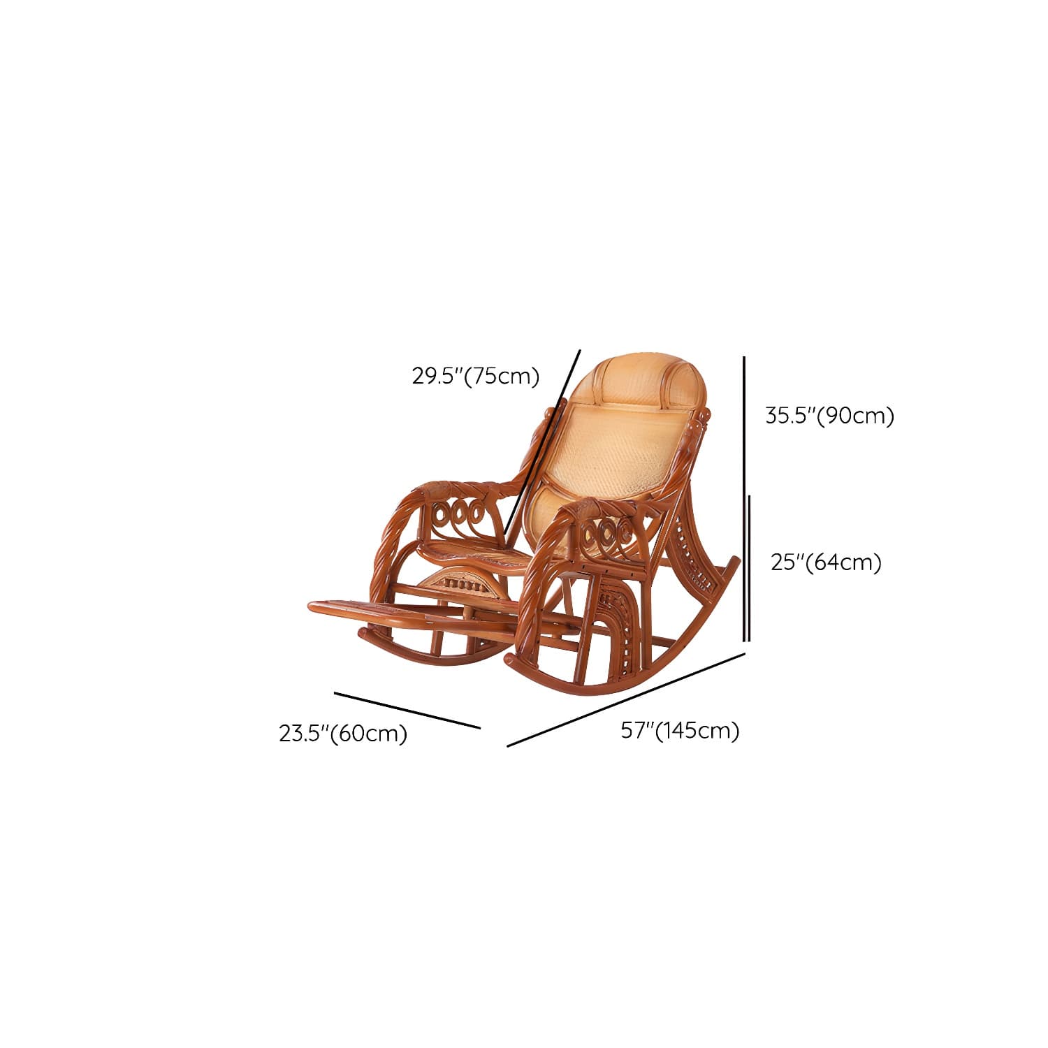 Traditional Rocking Chair Rattan Solid Color Spindle Backrest Indoor Rocking Chair thumbnail 18