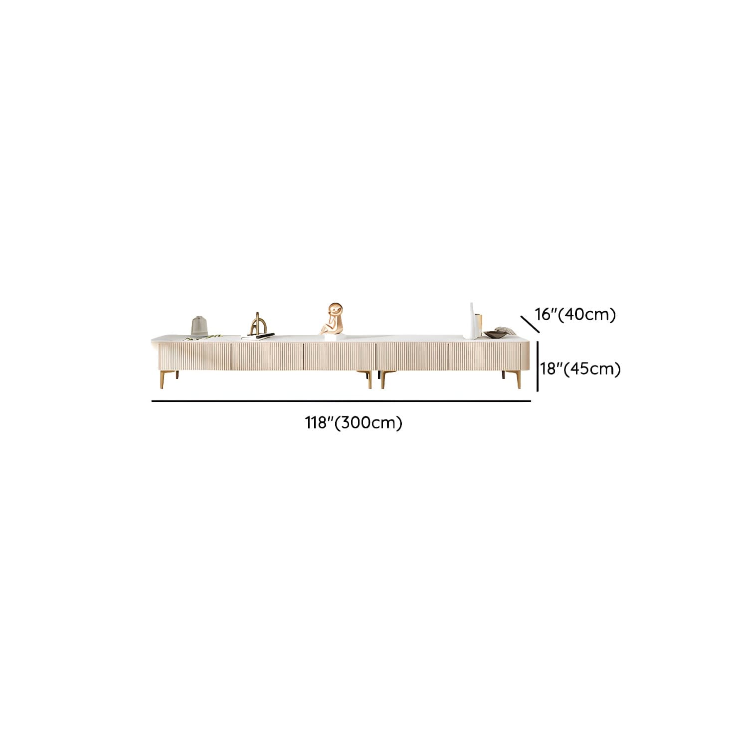 White Modern TV Stand with Low Height, Stone Material & Drawers for Full Assembly thumbnail 12