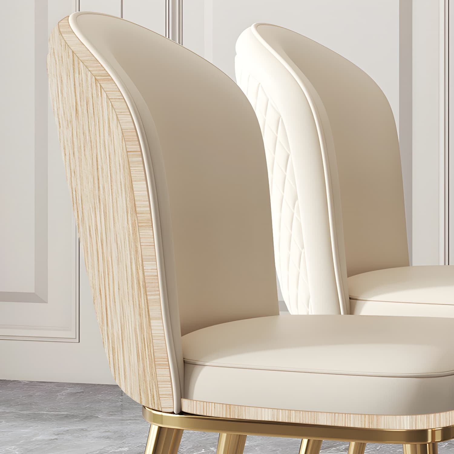 Glam Style Side Chair Leather Gold Frame Dining Chair for Home thumbnail 24