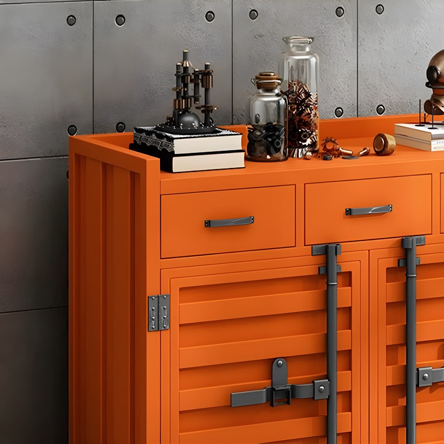 Metal Industrial Sideboard Credenza with Cabinet, Drawers, and Shelves - 40cm Width, 90cm Height thumbnail 10