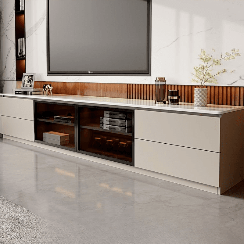 2-Cabinet & 4 Drawers Trendy Sintered Stone TV Stand with Shelf & Cable Management thumbnail 1