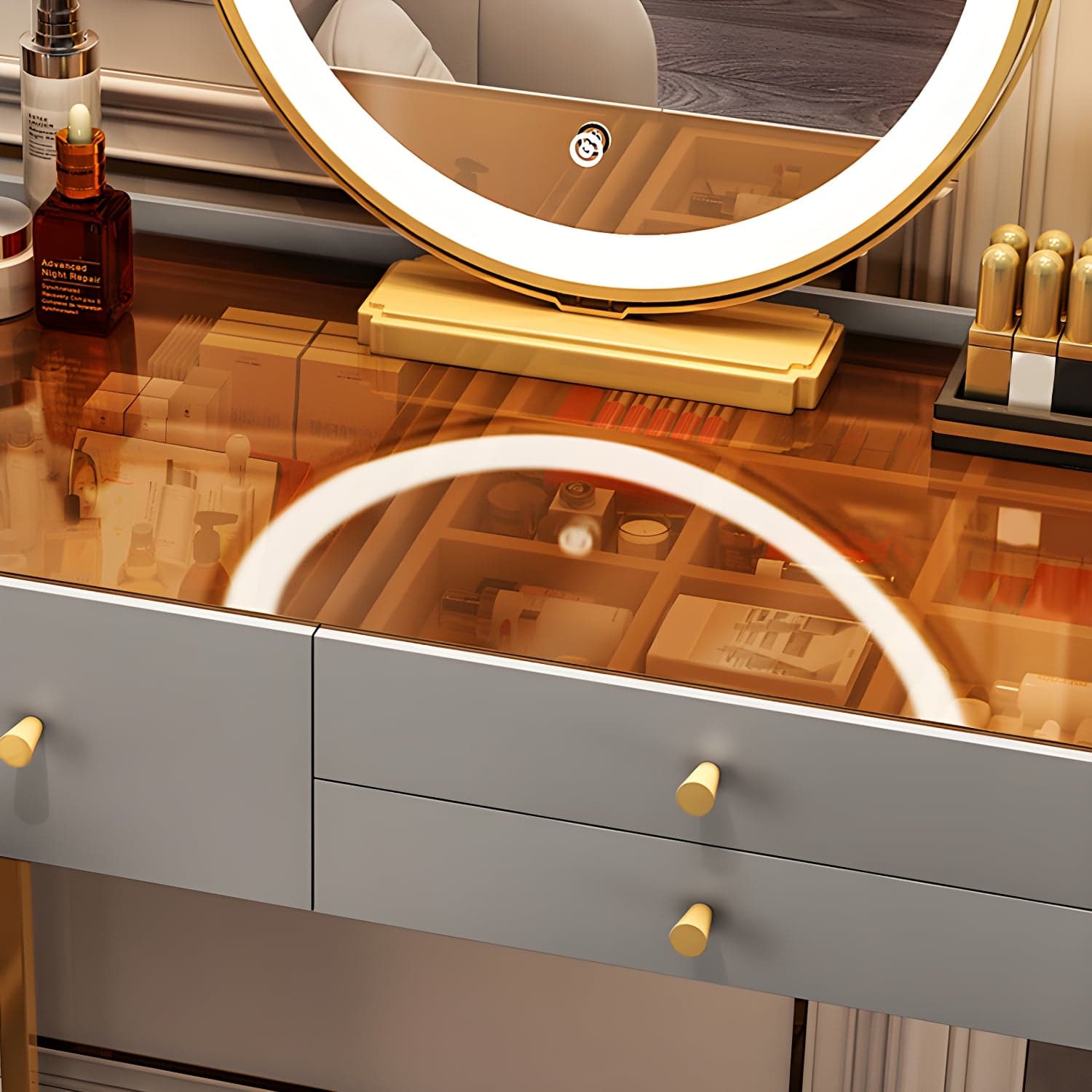 Glam Glass Vanity Dressing Table Bedroom Make-up Vanity with Drawer thumbnail 11