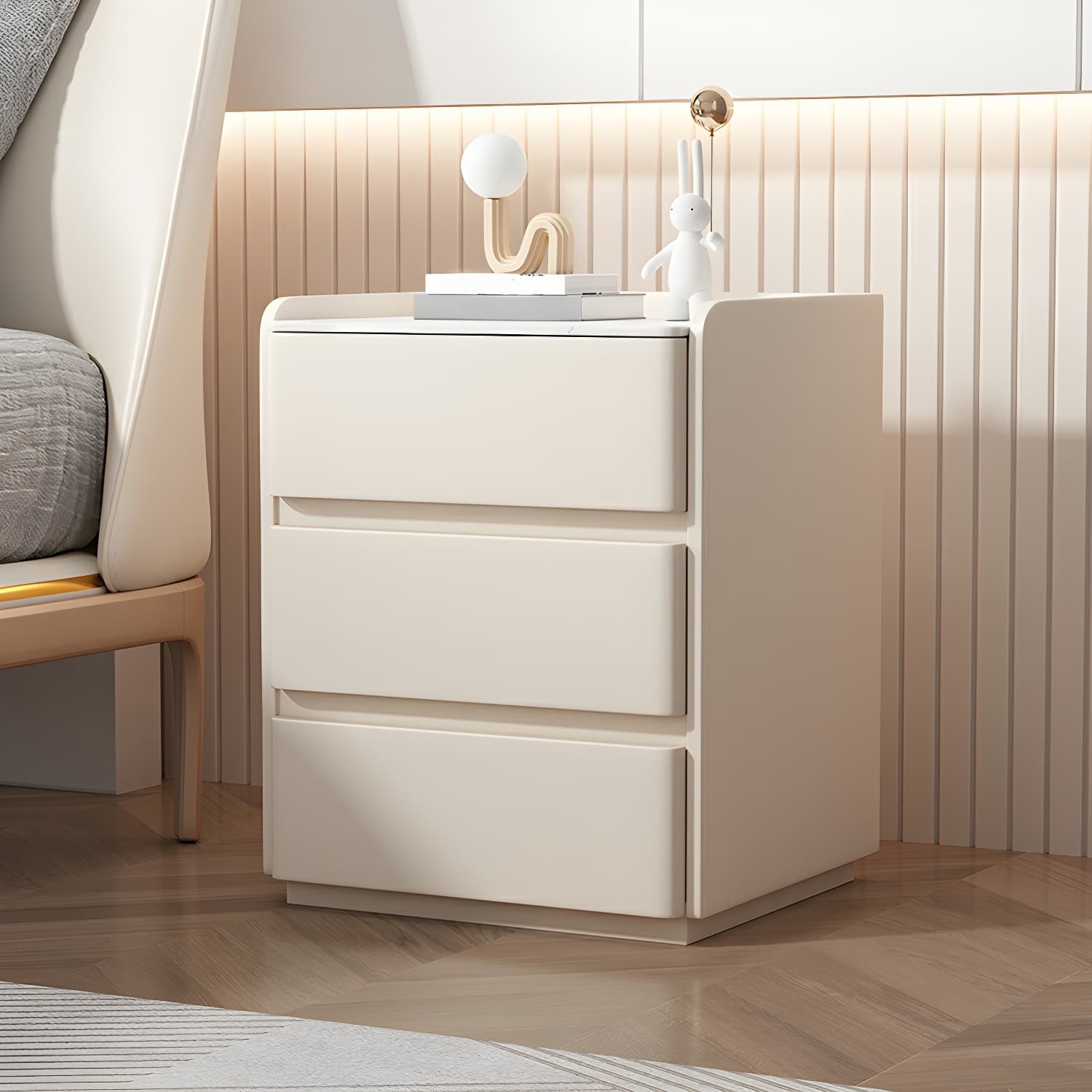 Modern Three Drawers Table Nightstand with Slate Countertop for Bedroom thumbnail 6