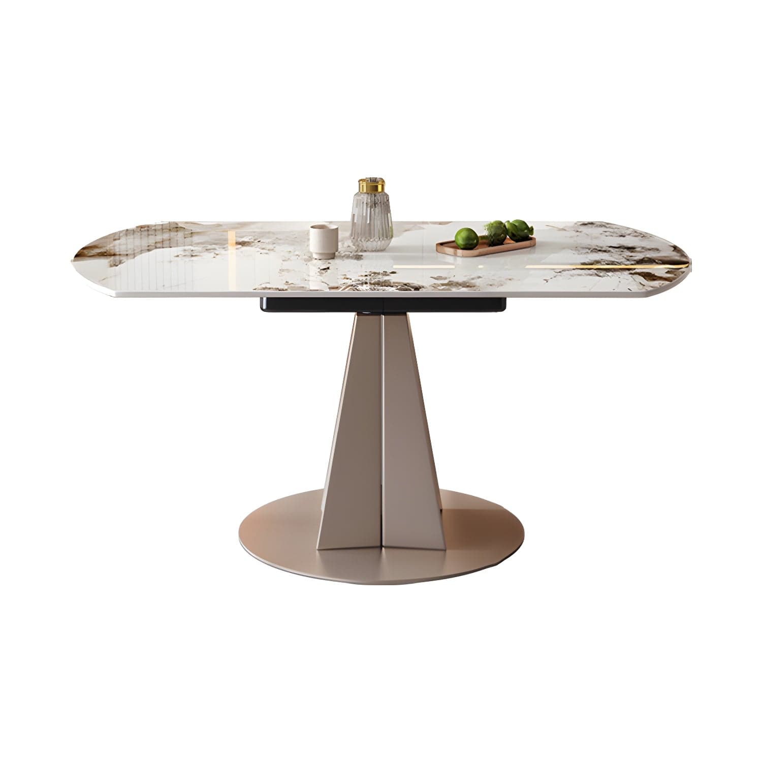 Round Metal Dining Set in White with Gold Pedestal Base and Self-Storing Leaf - 5 Piece Set thumbnail 1