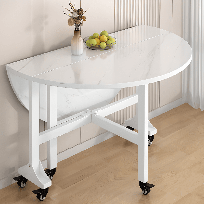 Modern Simple Style Circular Dining Table with Lumber Top, Chalk Color, Pop Up Mechanism, Seats 2 to 6, and Collapsible thumbnail 4