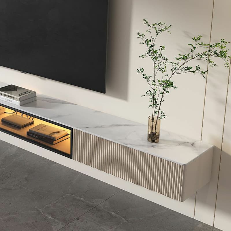 Modern Floating Stone TV Stand with 2 Drawers and 1 Cabinet thumbnail 9