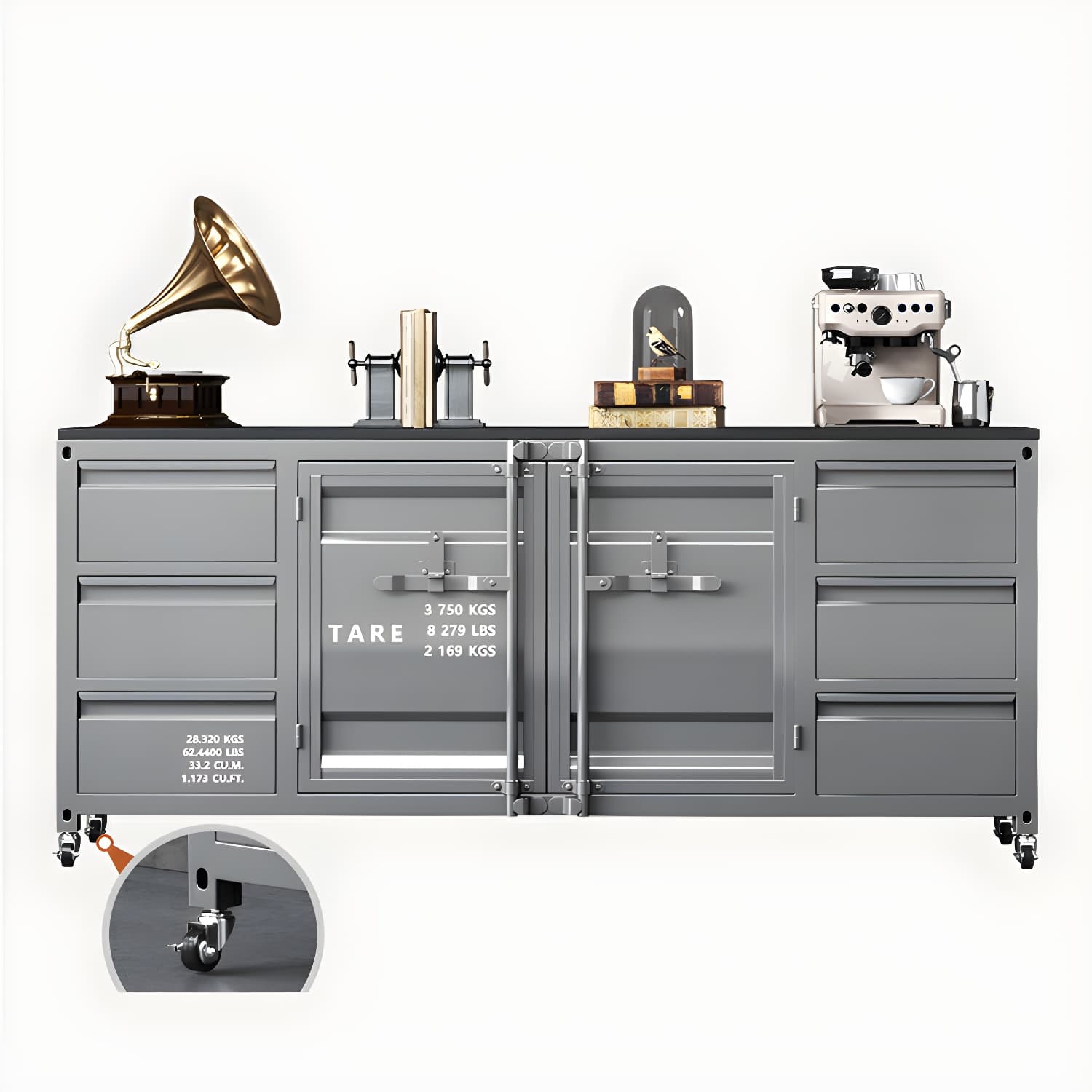 Industrial Metal Sideboard Credenza with Cabinets and Drawers thumbnail 12
