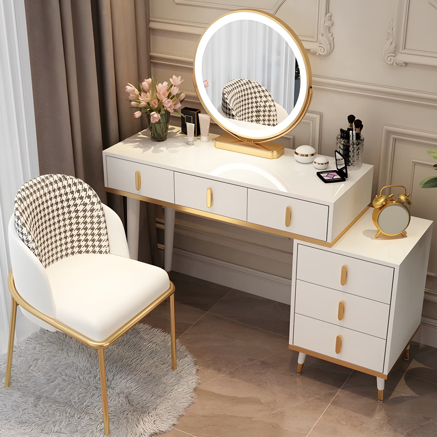 Contemporary Make-up Vanity with Wooden Top and Drawers for Bedroom thumbnail 4