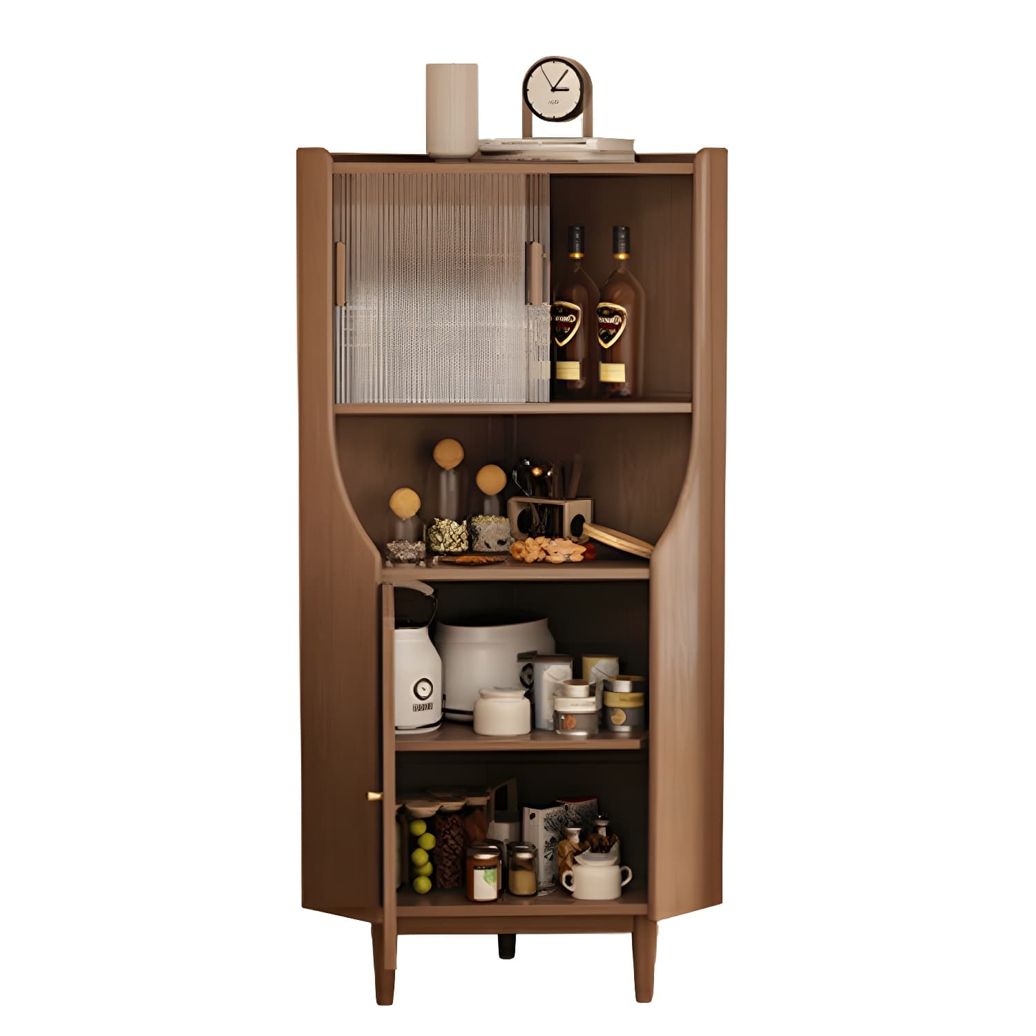 Corner Scandinavian Accent Cabinet with Wood Counter Top and Glass Doors, 2 Exterior Shelves thumbnail 12