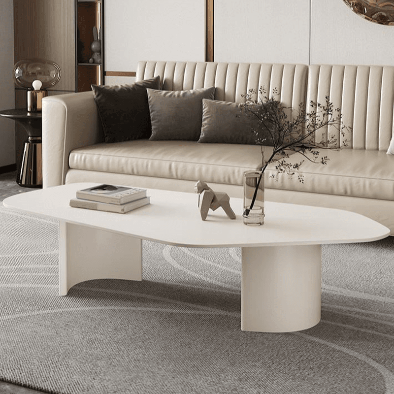 Modern Farmhouse Stone White Irregular Single Coffee Table with Twin Pedestal Base thumbnail 6