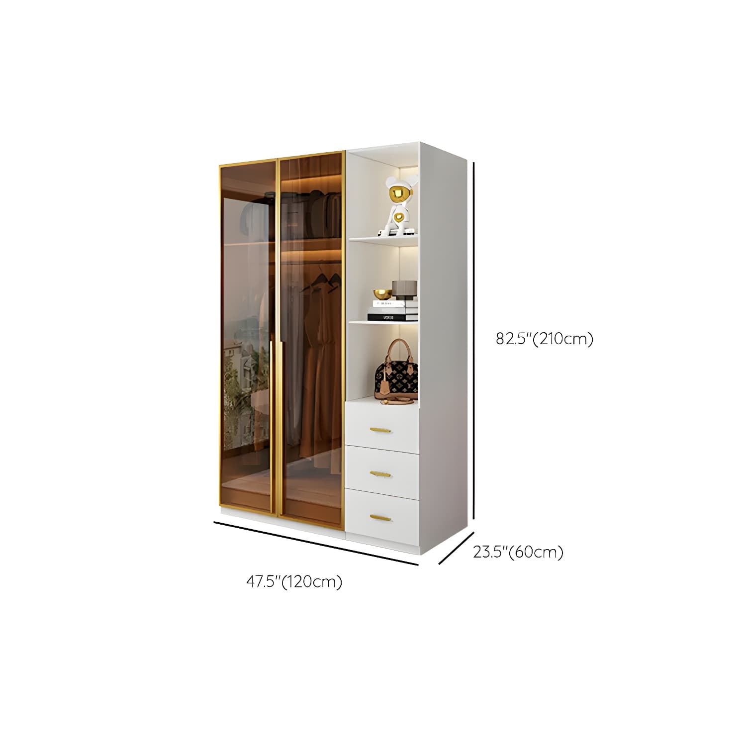 Modern White Wood Frame Wardrobe Armoire Freestanding Wardrobe with Soft Close Drawers thumbnail 16