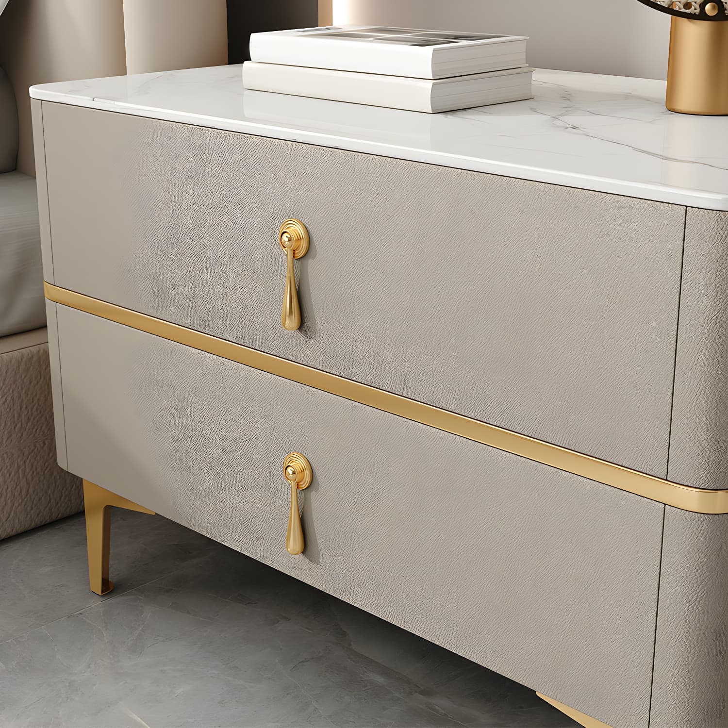 Glam Style Sintered Stone Top 2- Drawer Nightstand with Legs for Bedroom thumbnail 16