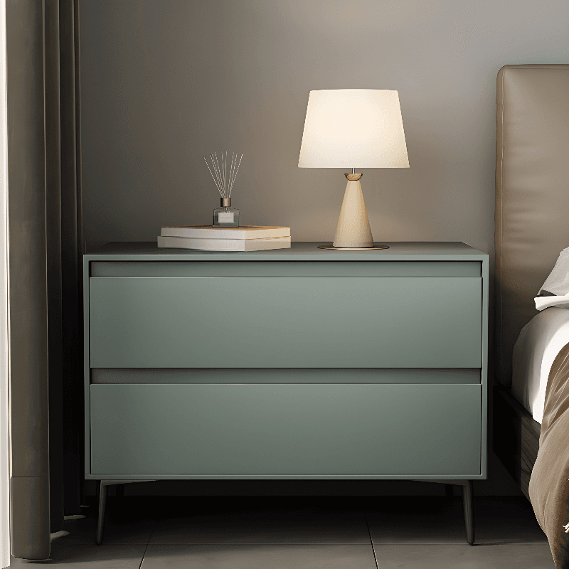 Scandinavian 2 Drawers Nightstand With Drawer Storage in Artificial Leather with Leg thumbnail 5