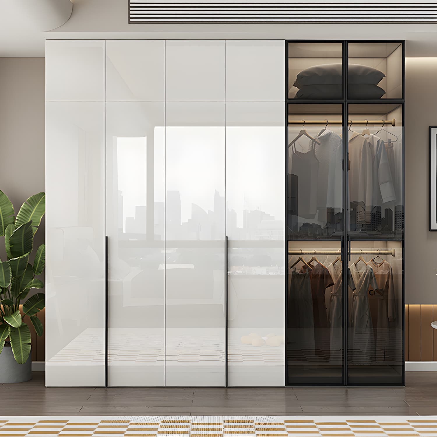Sleek White Wood Wardrobe Armoire with Soft Close Drawers and Shelves thumbnail 1