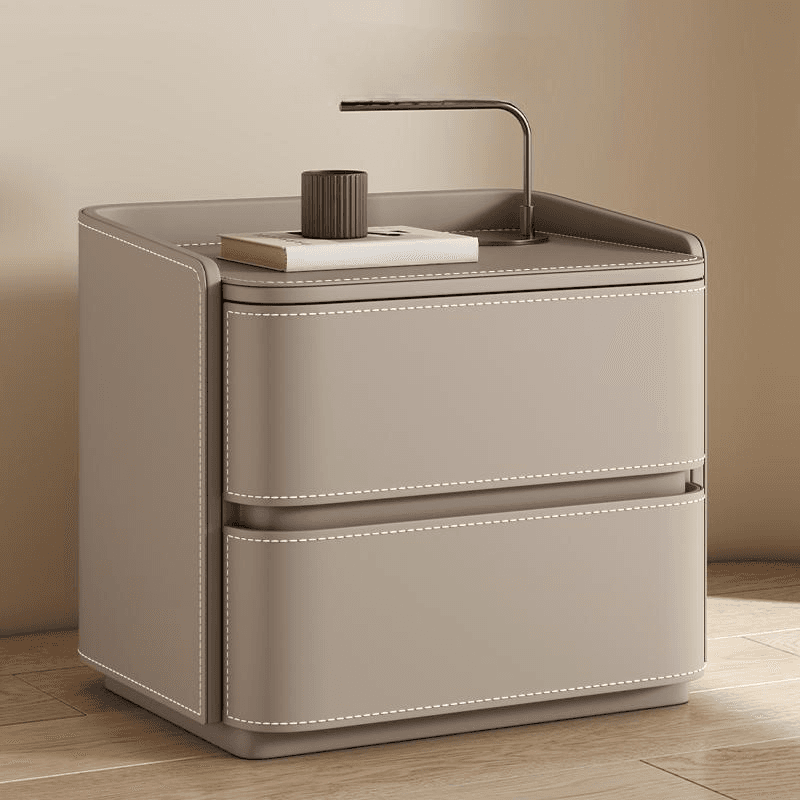 Modish Nightstand With Drawer Organization Featuring 2 Drawers and Pleather Countertop thumbnail 7