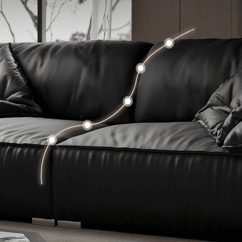 Modish Solid Color Water Resistant Standard Sofa in Midnight Black, Seats 5/4 Person/for 3 with 2 Pillows thumbnail 4