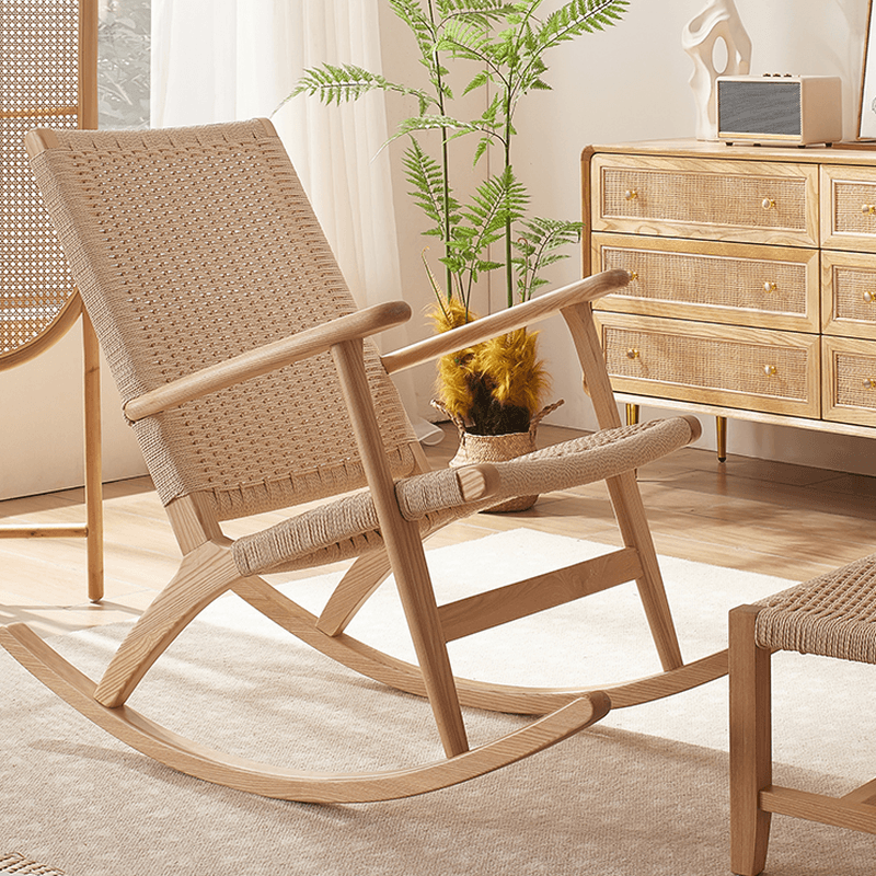 Asian Style Wicker Front Porch Rocking Chairs with Track Arm thumbnail 7