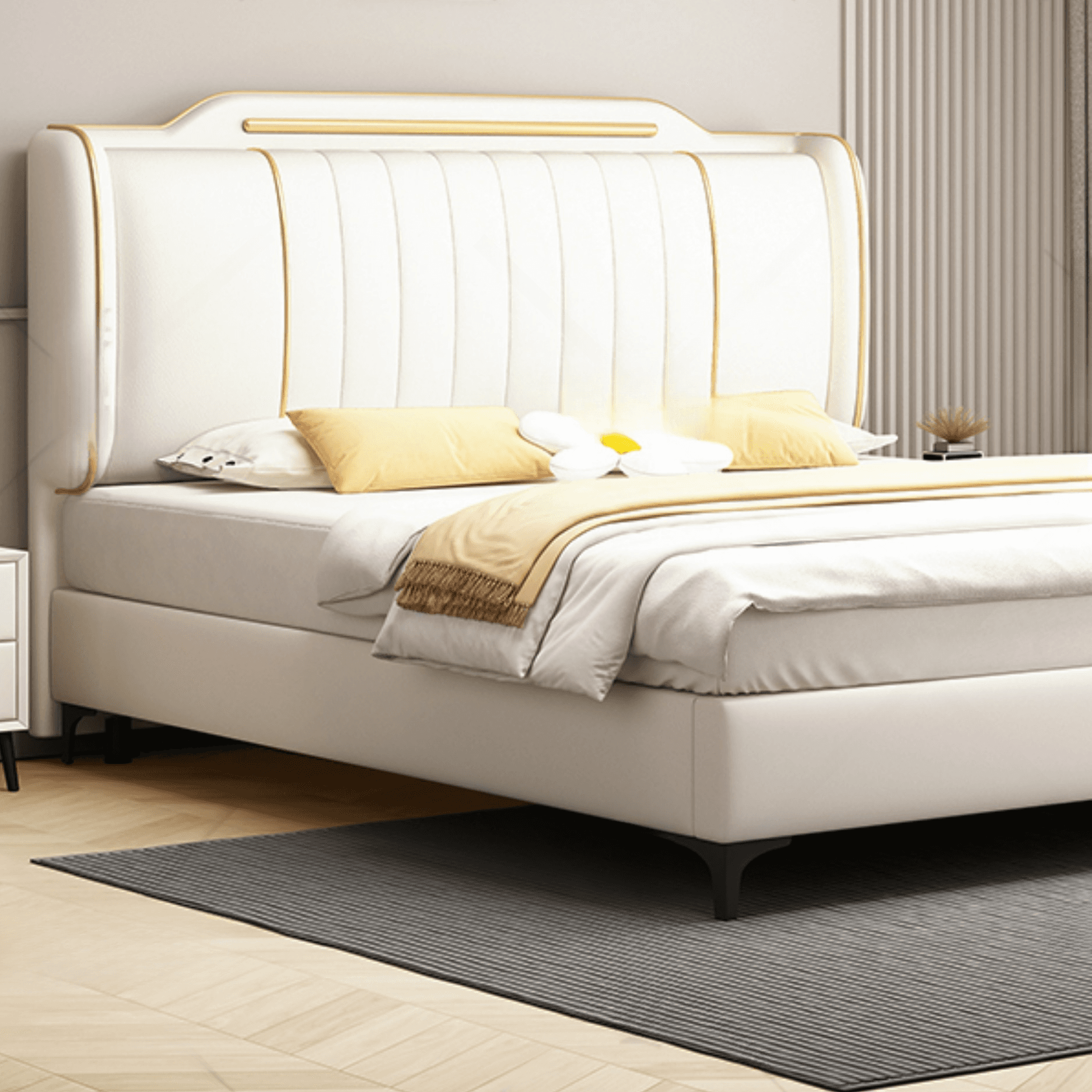 Simplistic Style Wingback Headboard with Camelback Shape in Pine Wood, No Distressing, Available in King/Queen/Full Sizes, Featuring Sponge Upholstery and Standard Height thumbnail 19