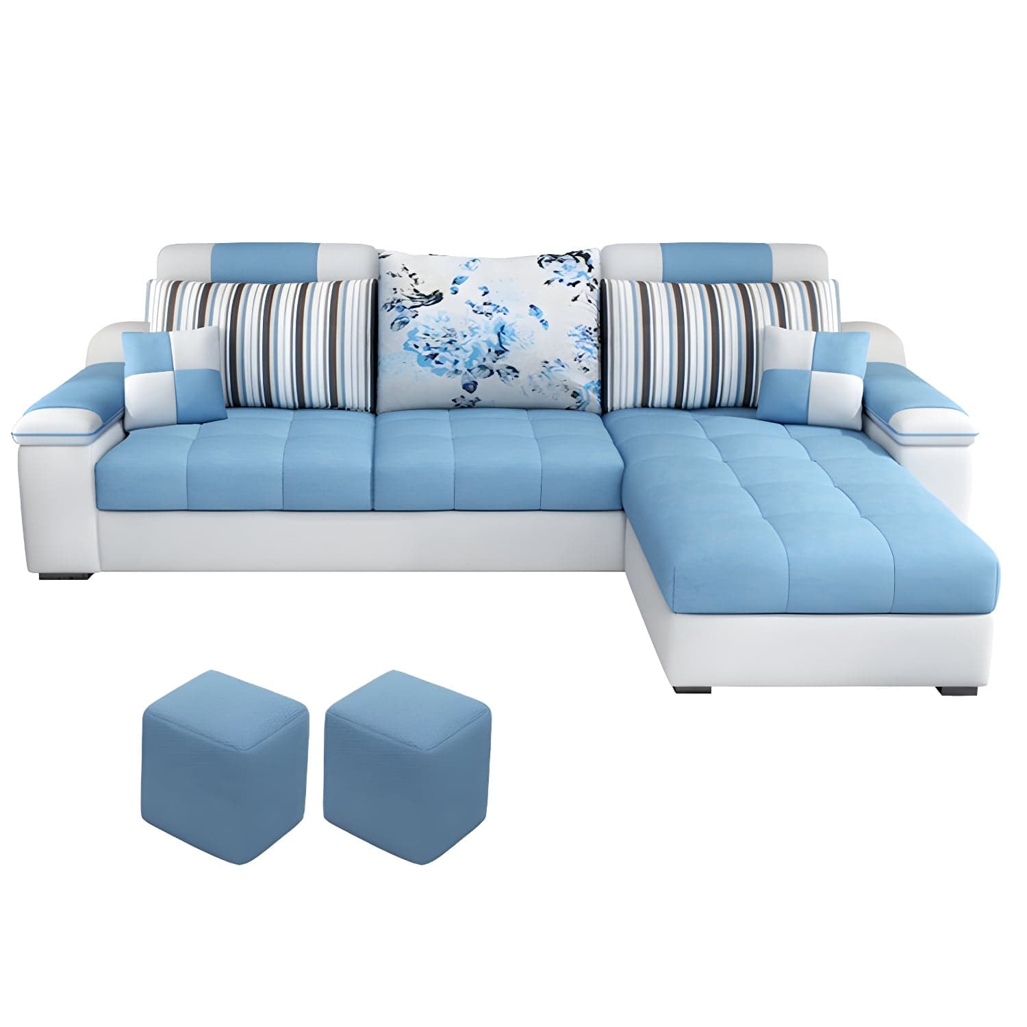 3-Seater Cotton Blend and Faux Leather L-Shape Sectionals Sofas thumbnail 11