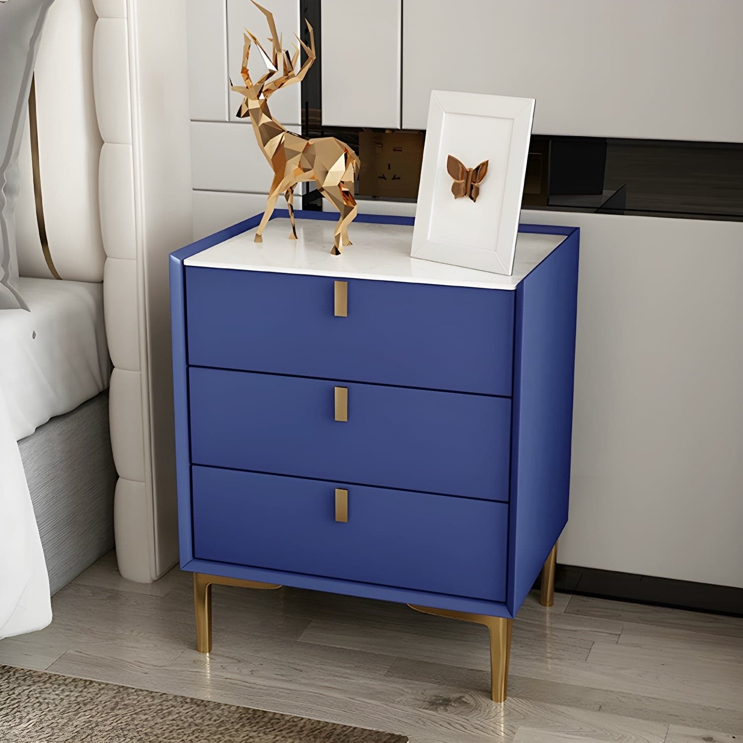 Glam Style Sintered Stone Top 3-Drawer Nightstand with Legs for Bedroom thumbnail 2