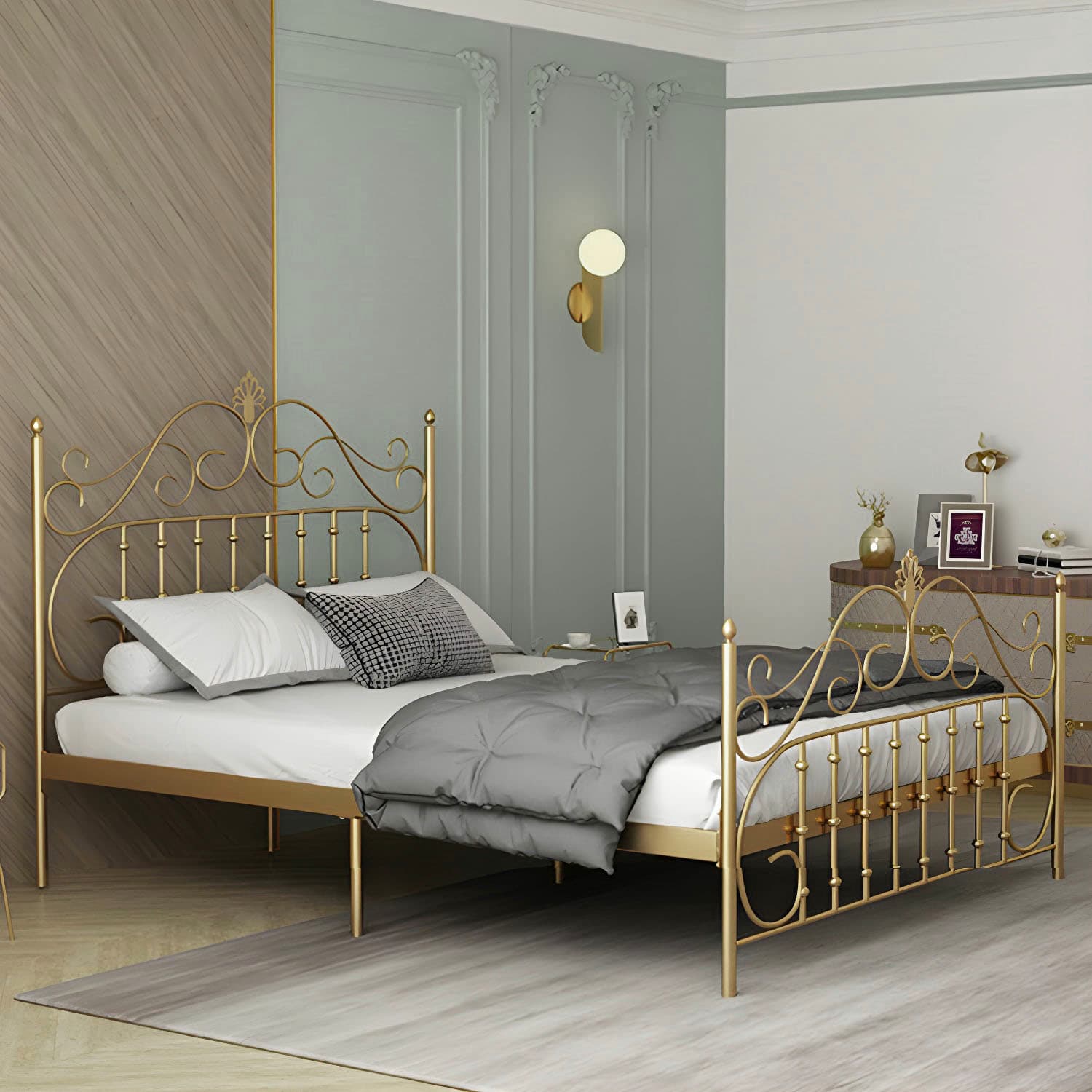 Glam Metal Bed Frame with Camelback Open-Frame Headboard and Footboard thumbnail 5