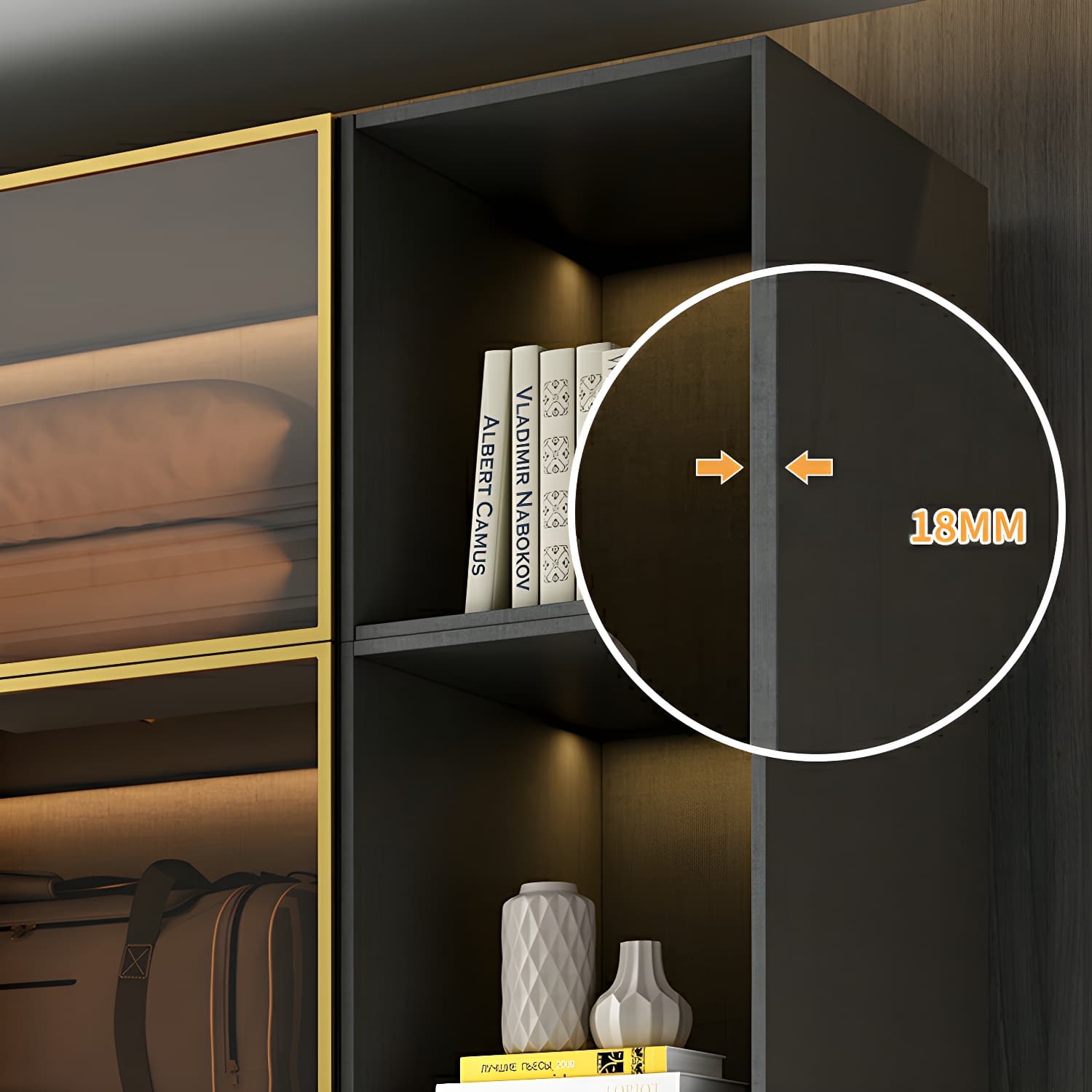 Modern Black Wood Wardrobe Armoire with Soft-Close Drawers & Clothing Rod thumbnail 6