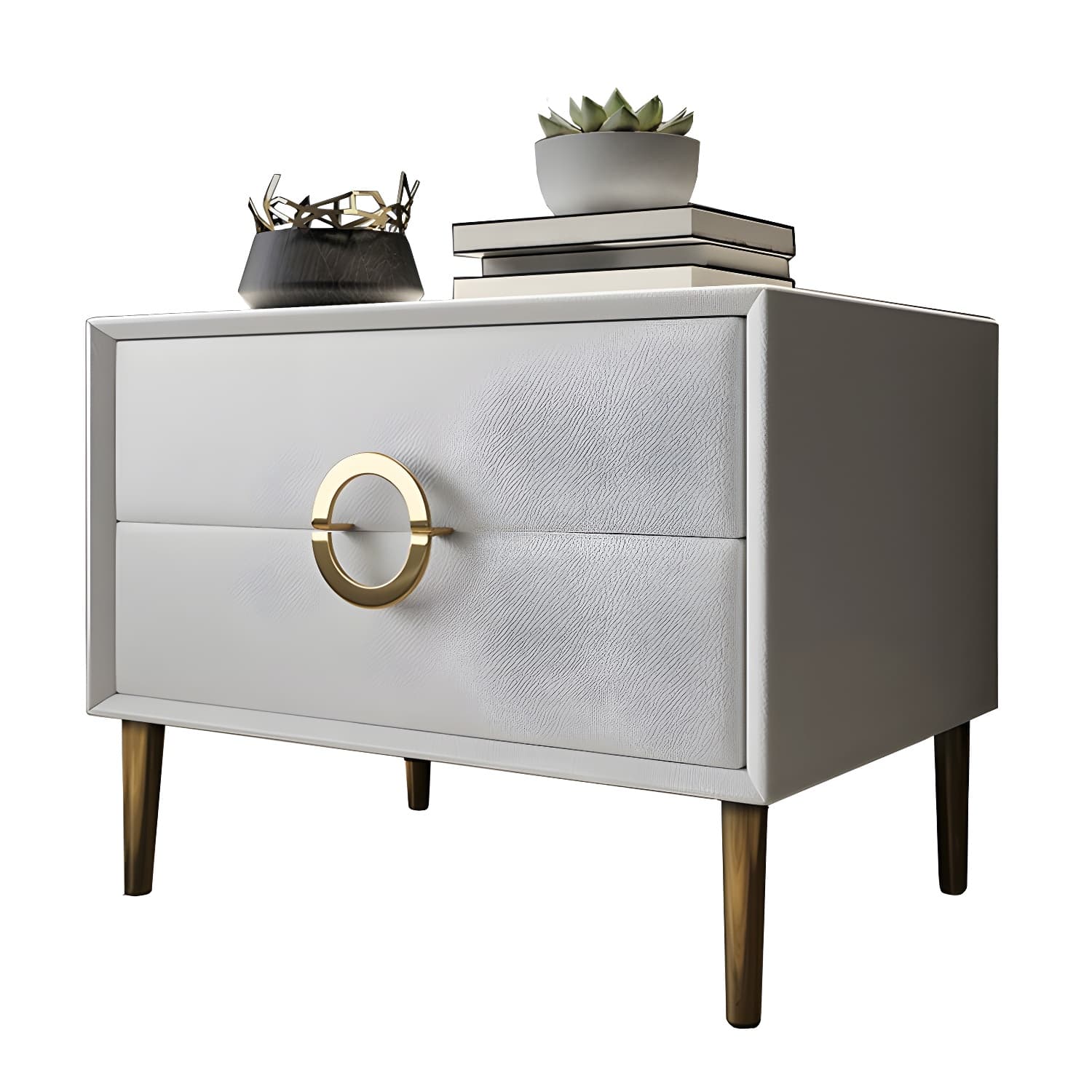 Glam Style Solid Wood Two Drawers Nightstand with Legs for Bedroom thumbnail 25