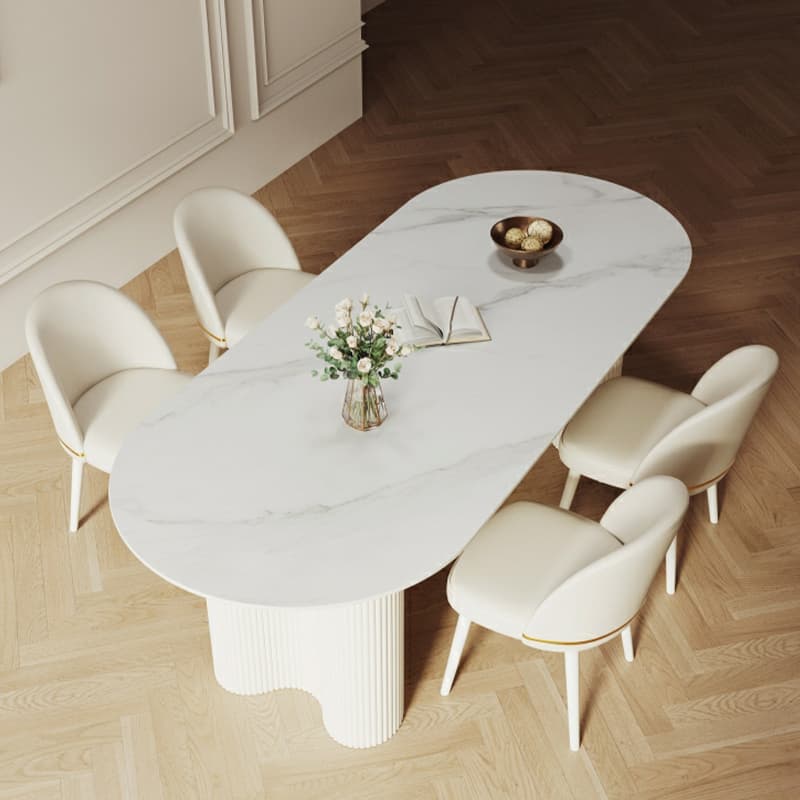 Free Form Stone Kitchen Table with Metal Base for Dining Room, White thumbnail 2