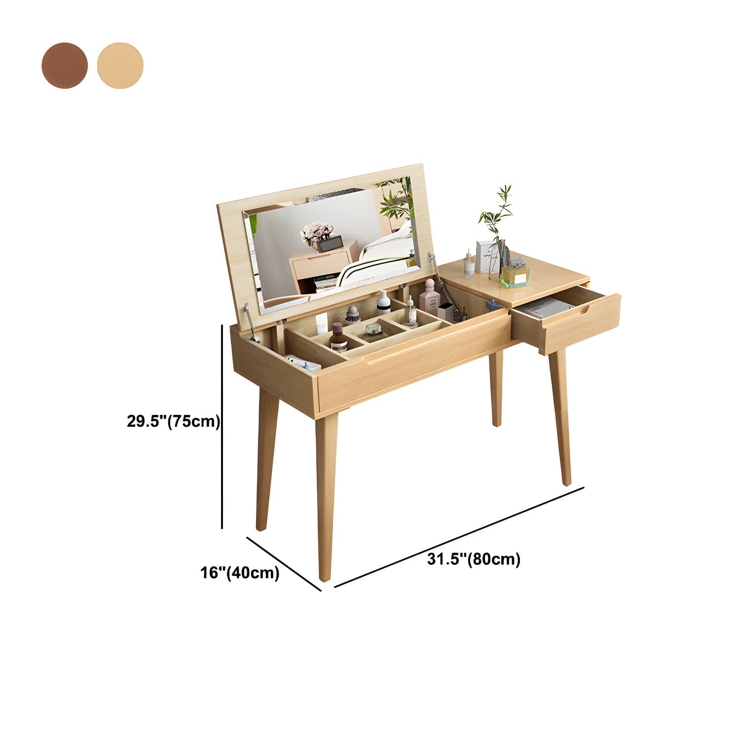 Scandinavian Solid Wood Vanity Makeup Table Set 1 Drawer Flip-Top Dressing Table thumbnail 16