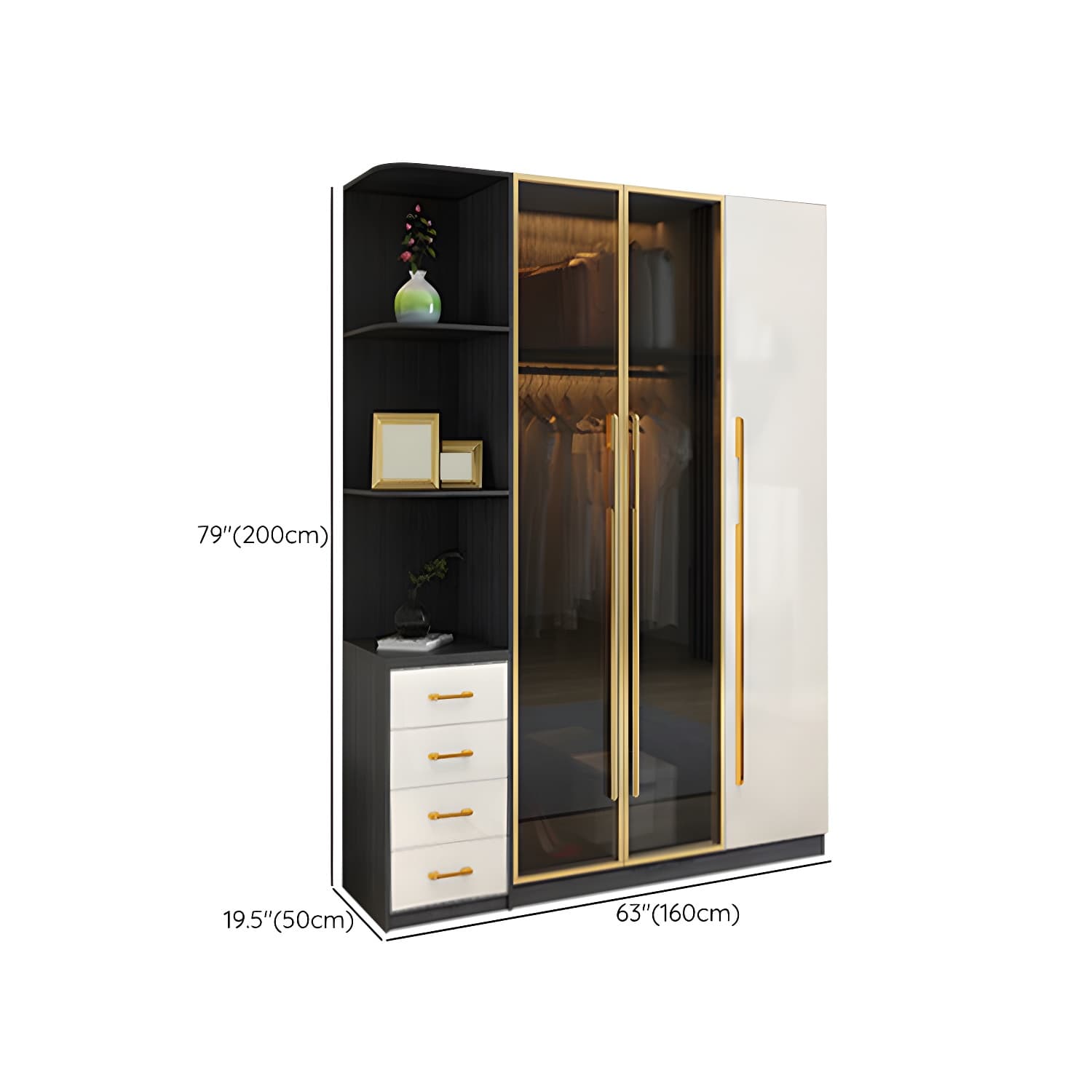 Modern Tempered Glass Doors Wardrobe Wood Frame Wardrobe without Light thumbnail 18