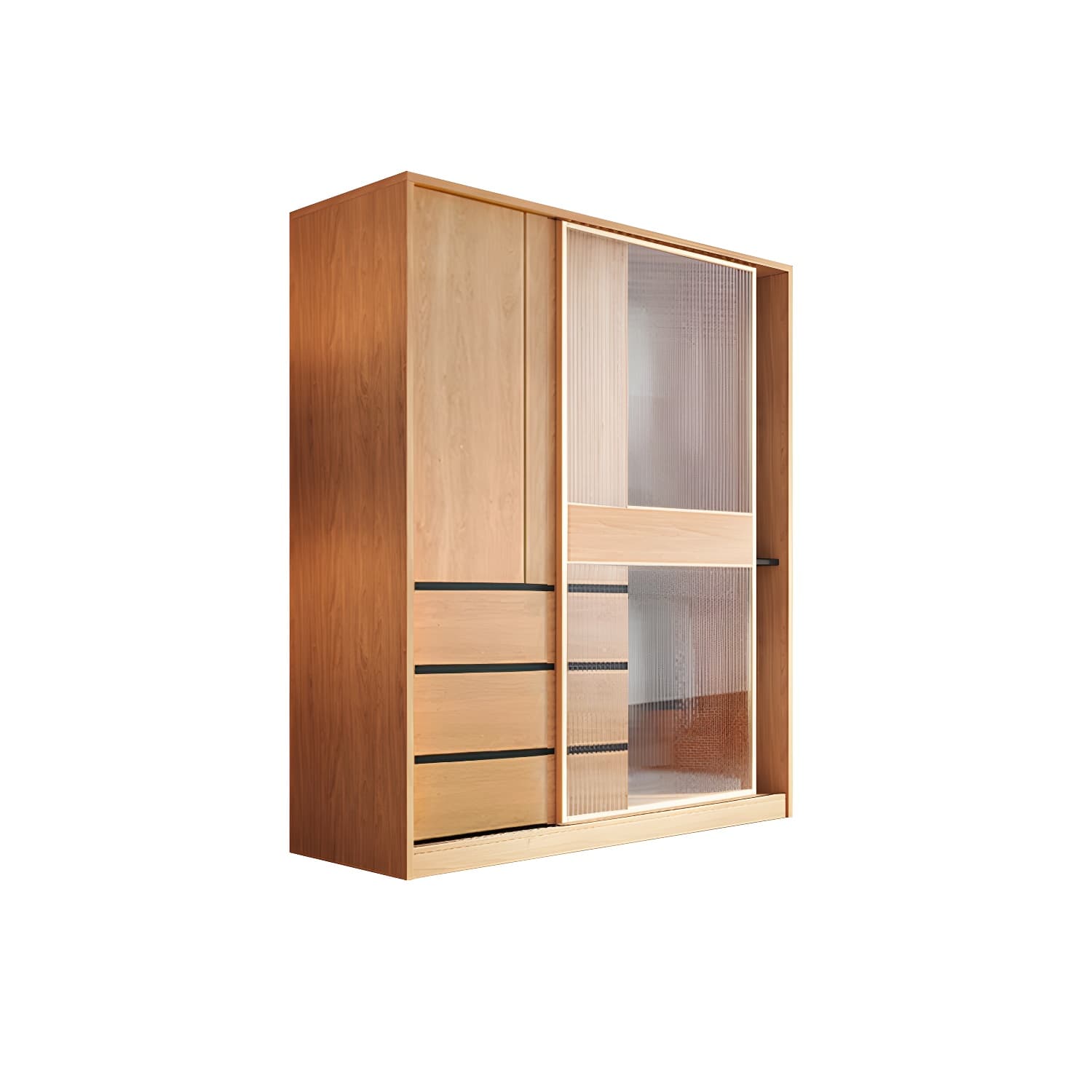 Engineered Wood Wardrobe Armoire with Drawer Modern Wardrobe Closet thumbnail 5