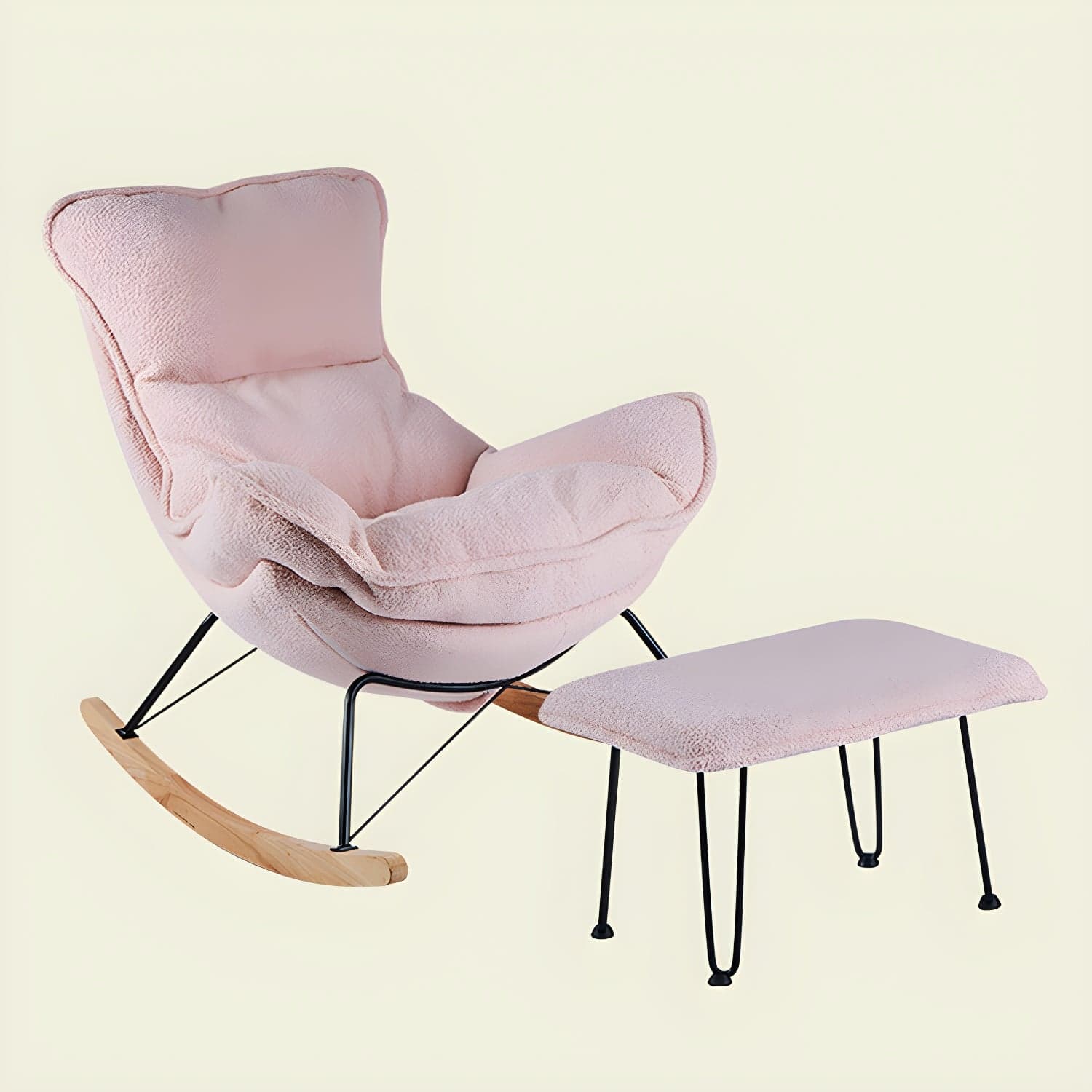 Contemporary Rocking Chair Fabric Upholstered Tufted Wing Chair Back Baby Rocking Chair thumbnail 3