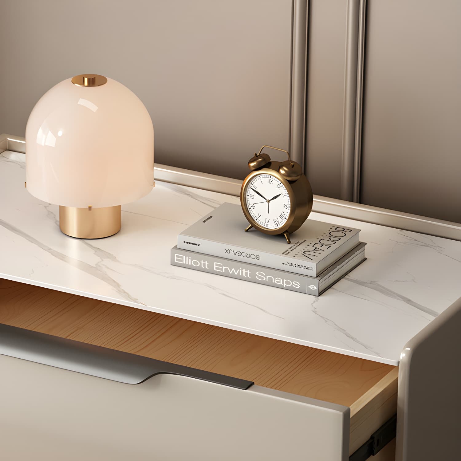 Modern Wooden Nightstand with 2 Drawers in Low Height - Stone Countertop Included thumbnail 10