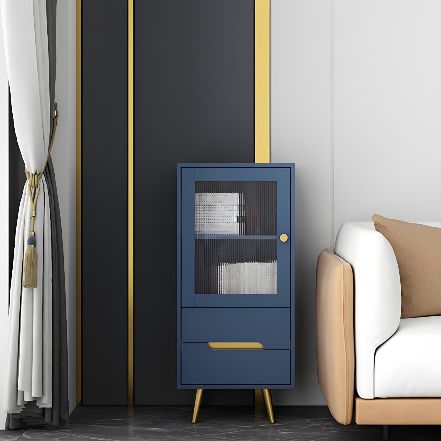 Modern Wooden Accent Cabinet with 2 Drawers and Glass Door Cabinet thumbnail 1