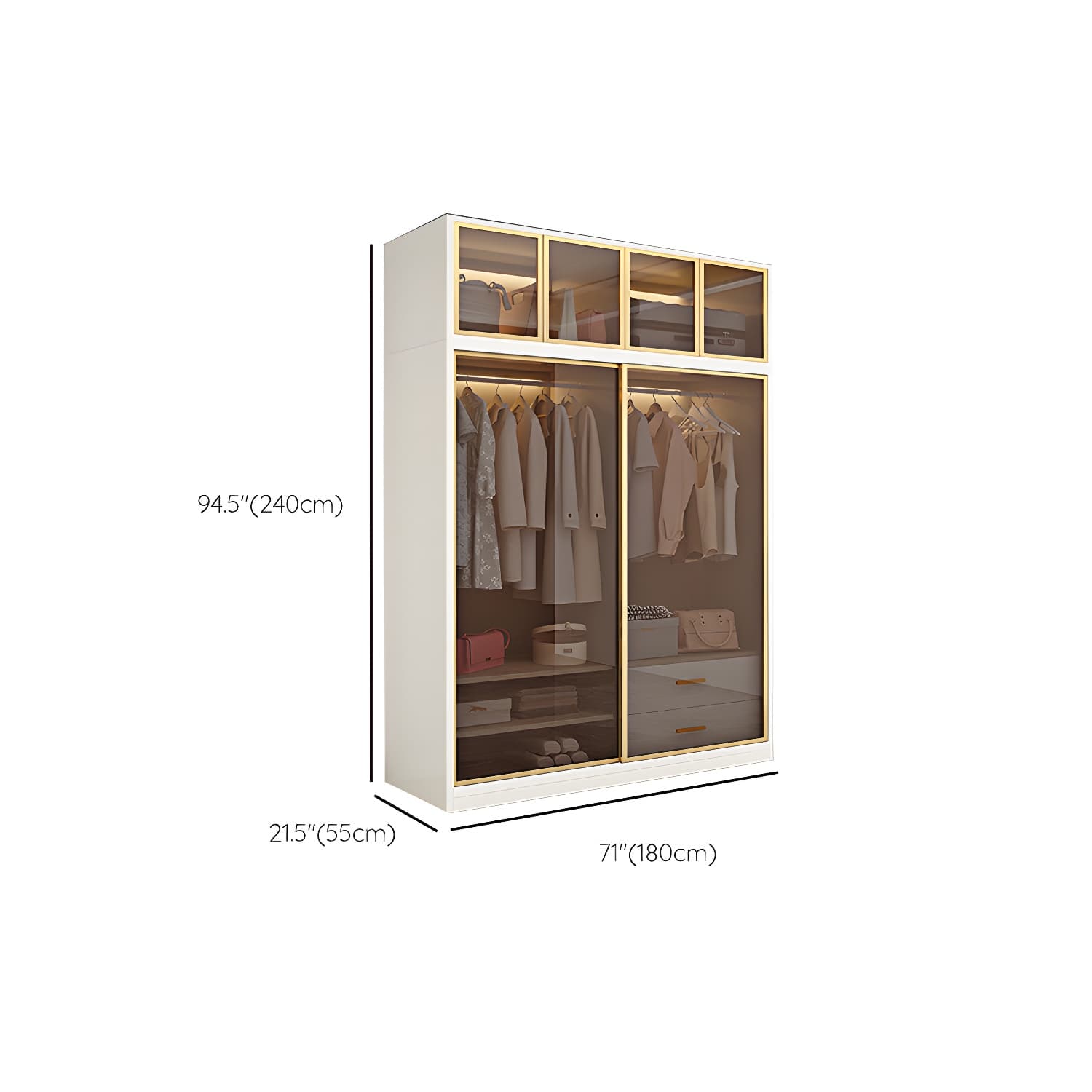 Modern White Wood Frame Wardrobe Freestanding Wardrobe with Sliding Glass Doors thumbnail 20