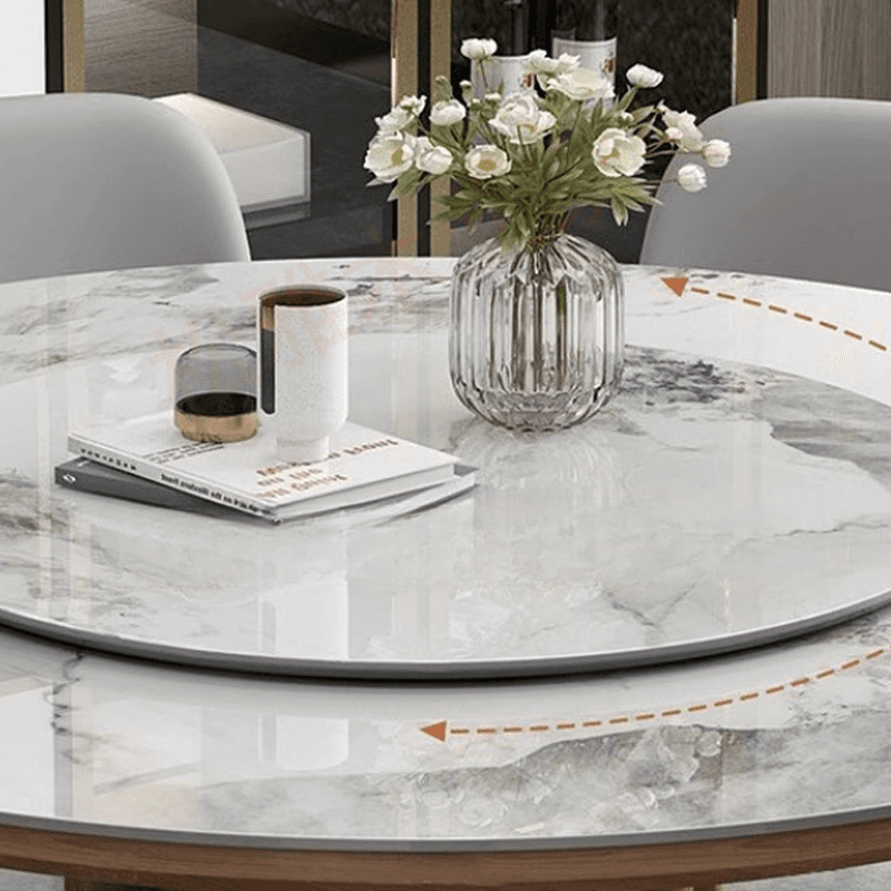 Circular Slate Dining Table Set with Stump Base, Upholstered Chairs, Back, and Chalk Color for 11 Pieces or More Set/7 Piece Set/5 Pieces thumbnail 3