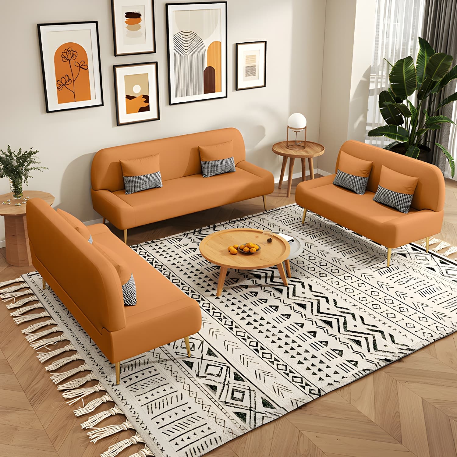 Scandinavian Faux Leather Small Size Sofa with Armless Design in Solid Color thumbnail 12