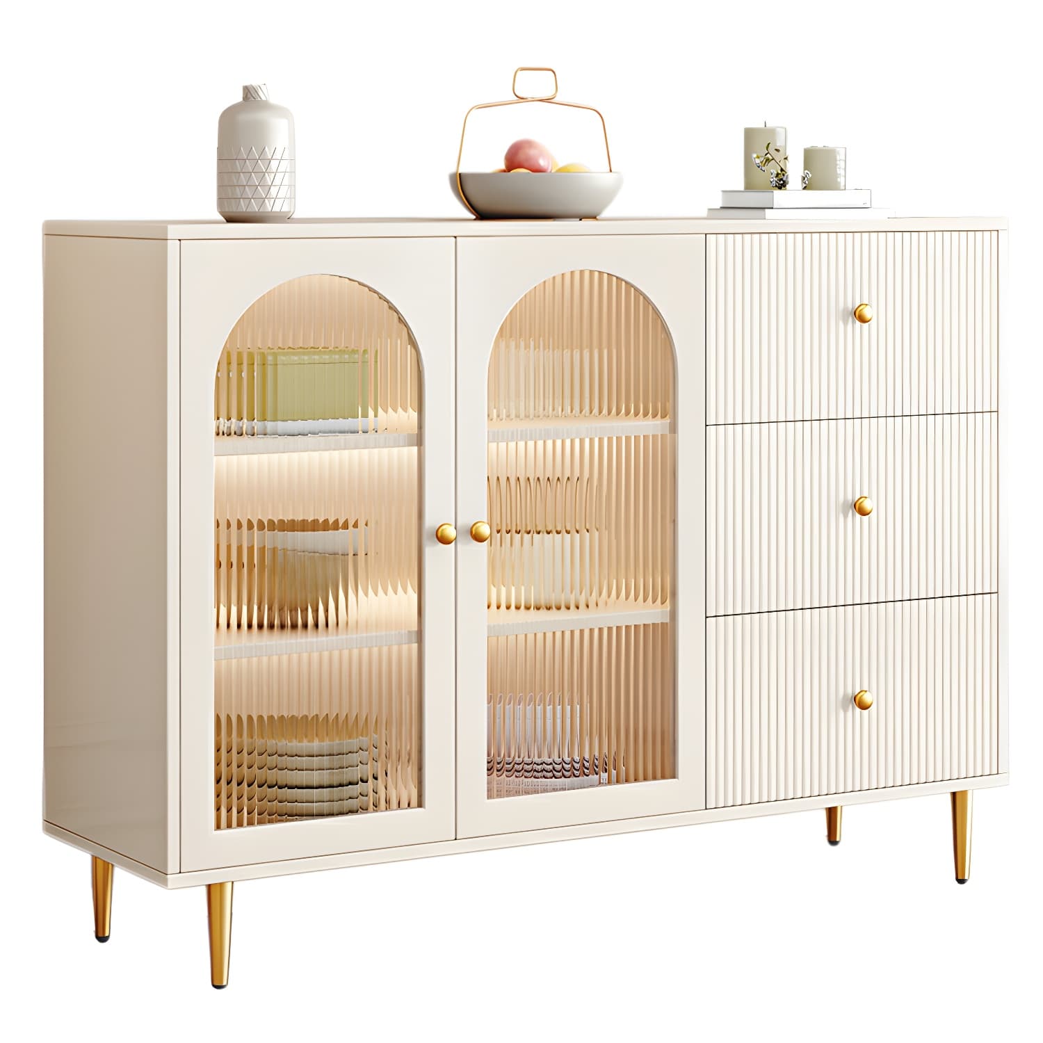 Glam White Wood Sideboard Credenza with Glass Doors and Adjustable Shelves thumbnail 11