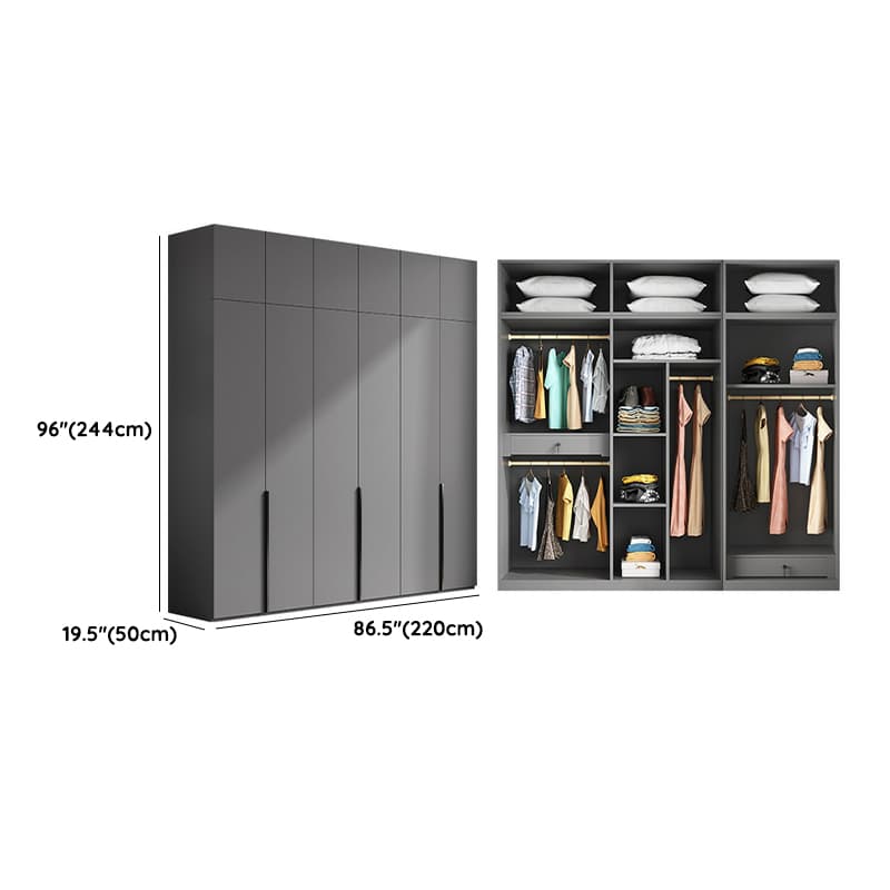 Contemporary Grey Wood Storage Wardrobe with Clothing Rod and Black Handles thumbnail 23